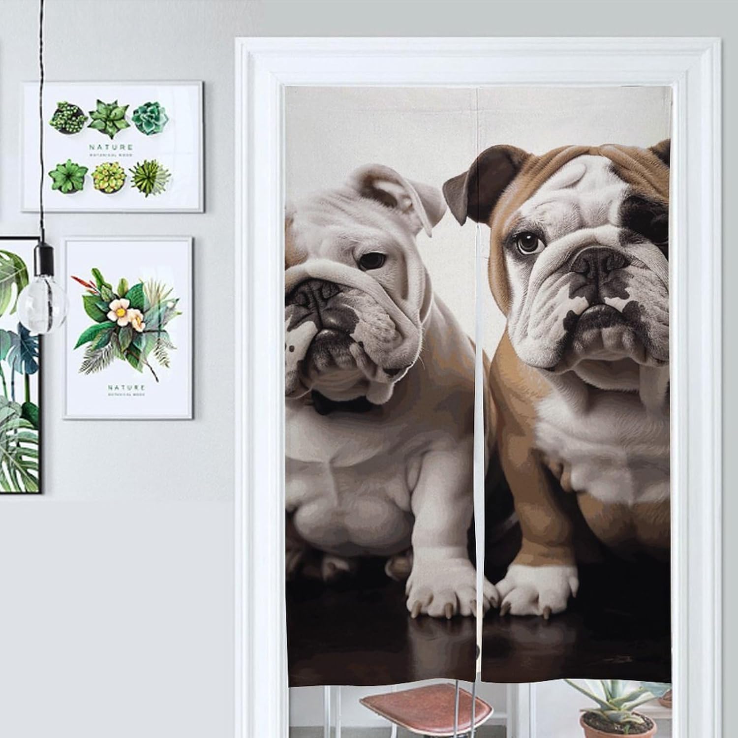 Two Cute Bulldog Door Cover Curtain 57x17 Inches