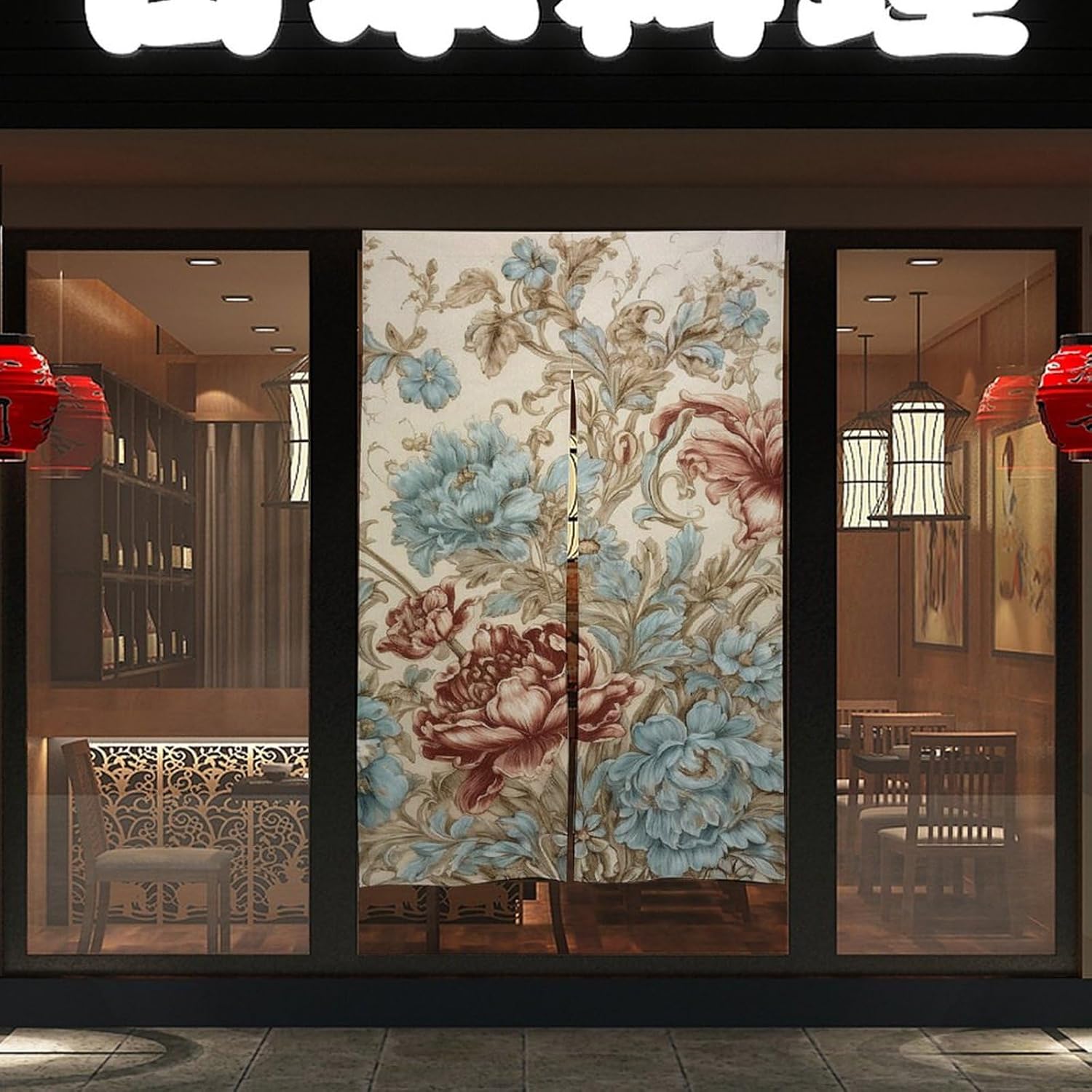 Gilded Floral Japanese Door Curtain 34x57
