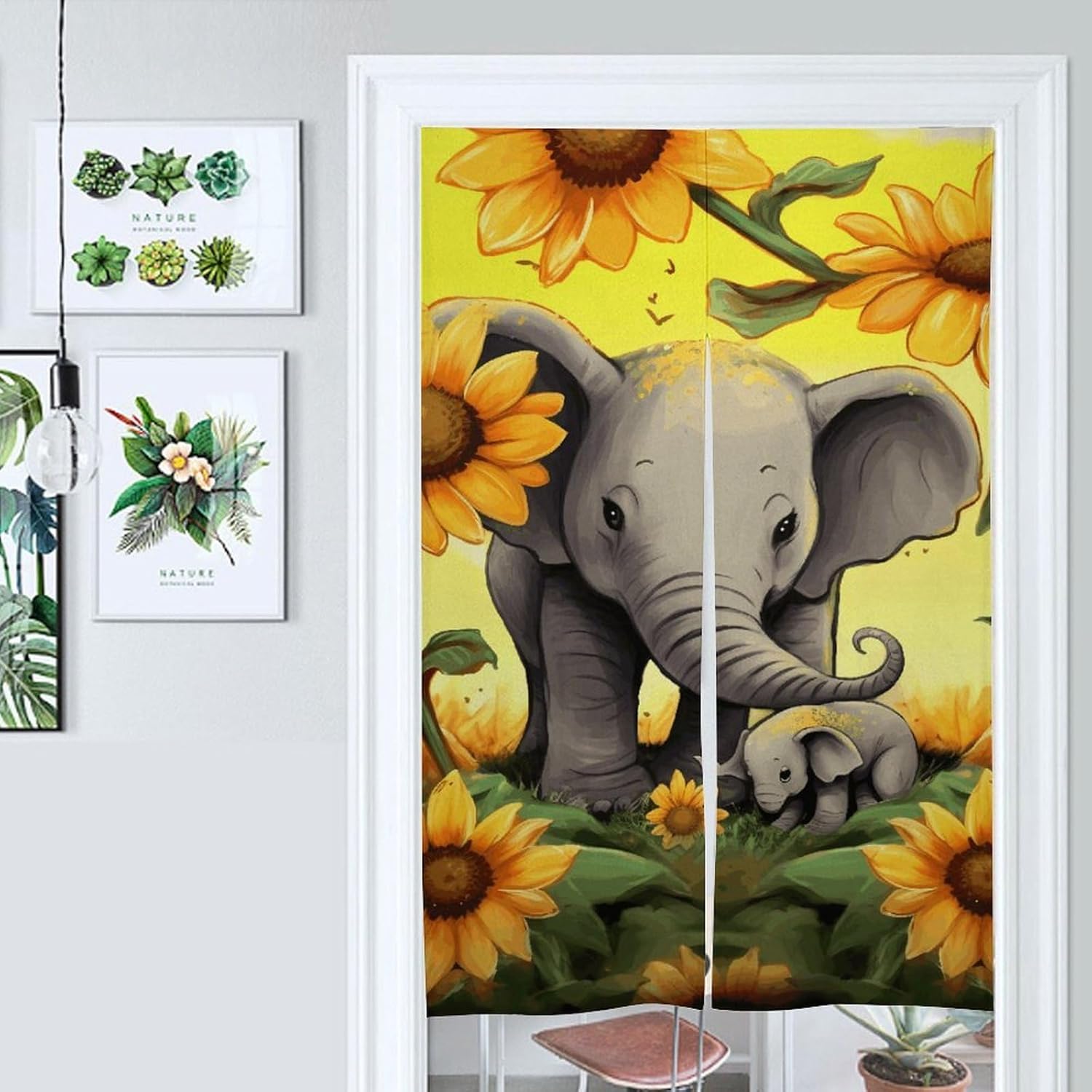 Mother Elephant Sunflowers Door Curtain 57x17 Inches