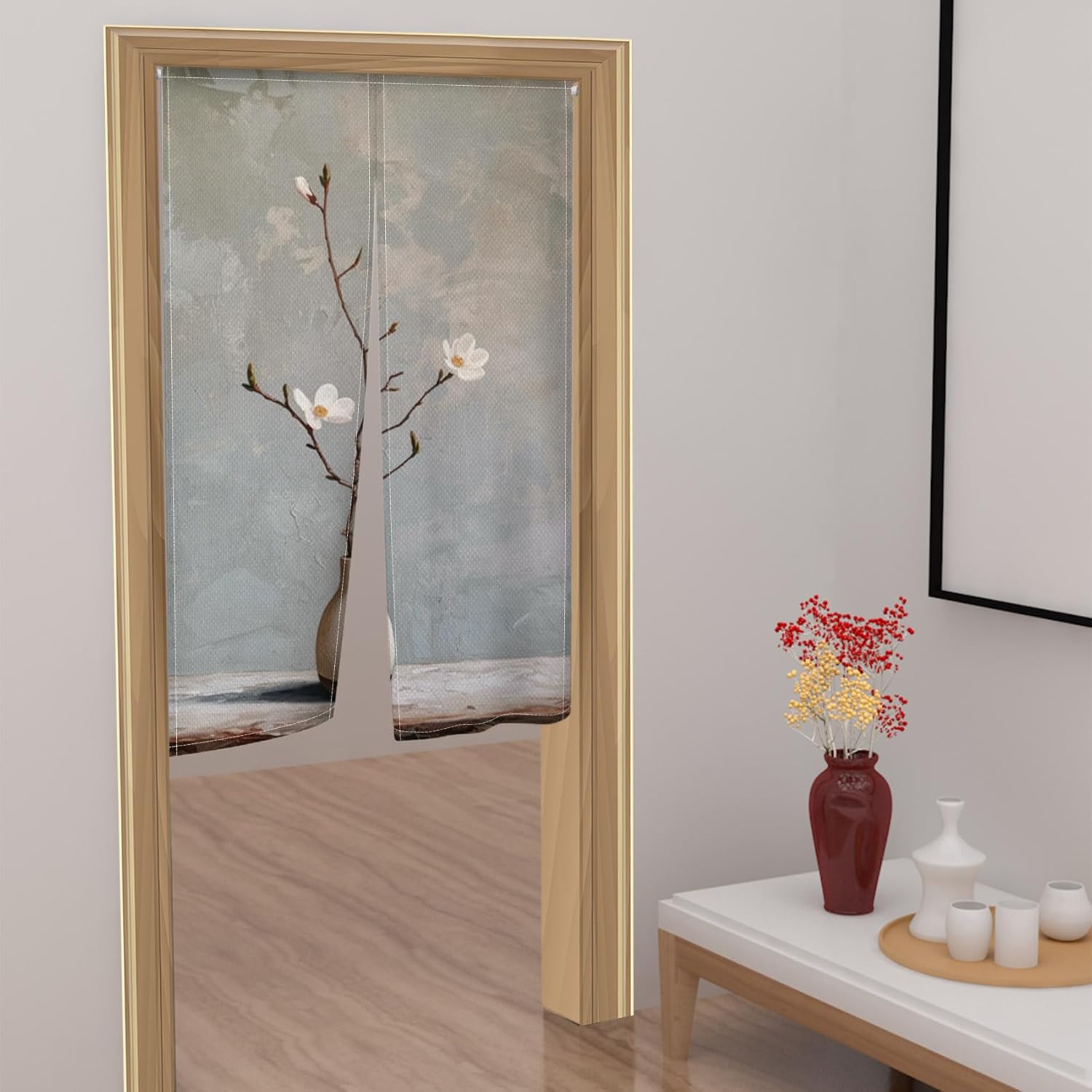 Leowefowa Flower Pattern Japanese Noren Door Curtain