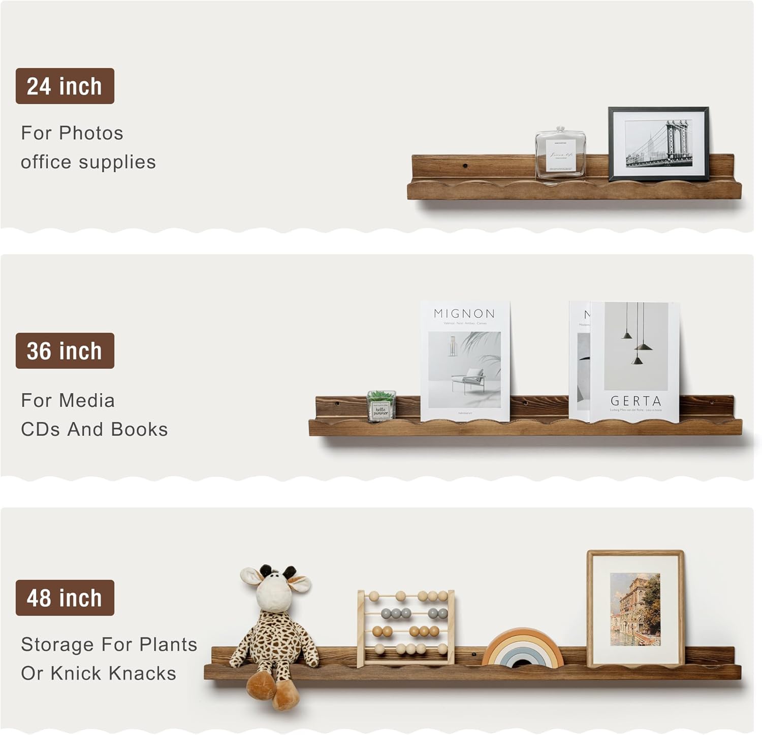 Fun Memories 48 Inch Pine Wood Floating Shelves Set of 2