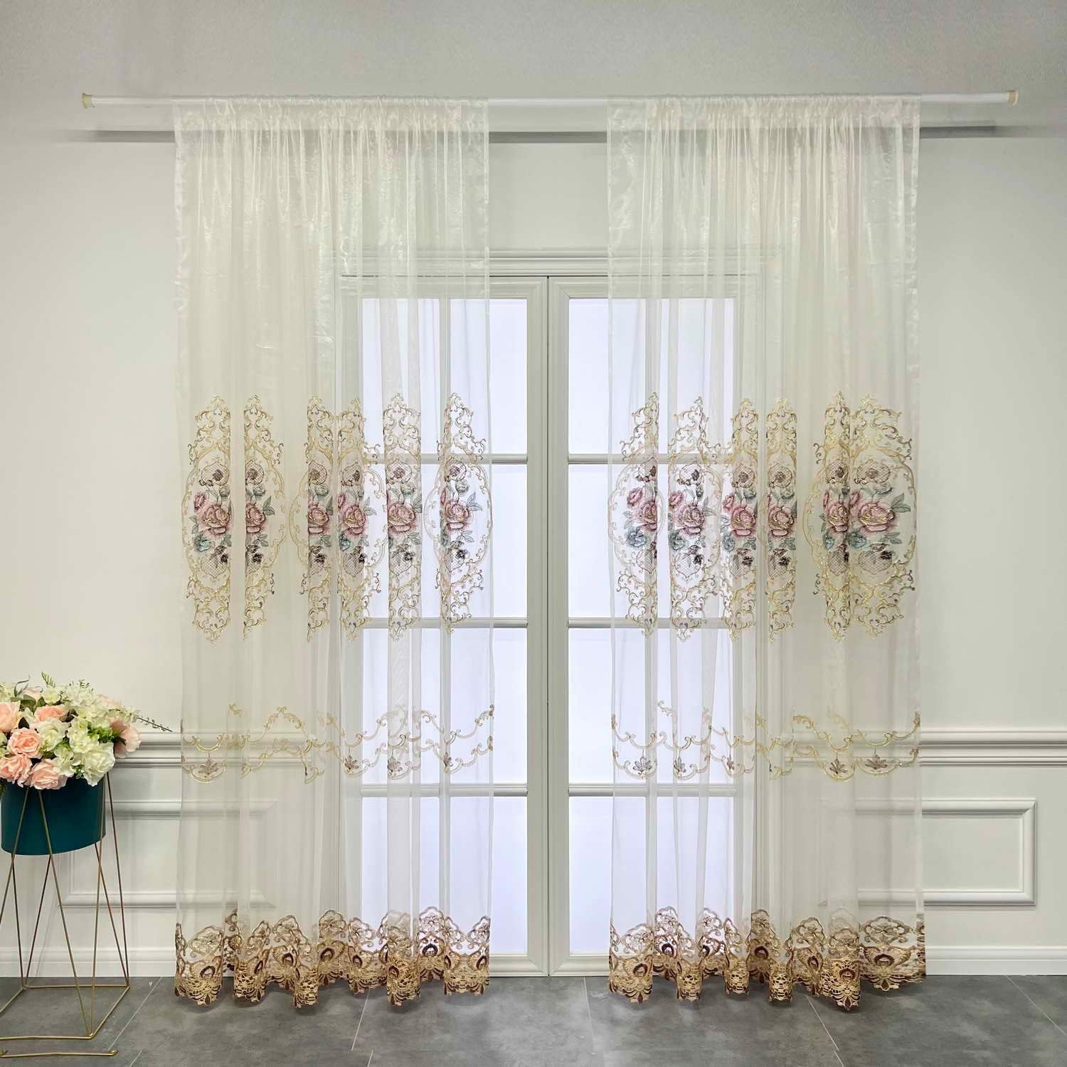 WPKIRA Royal Embroidered Sheer Curtain Panel