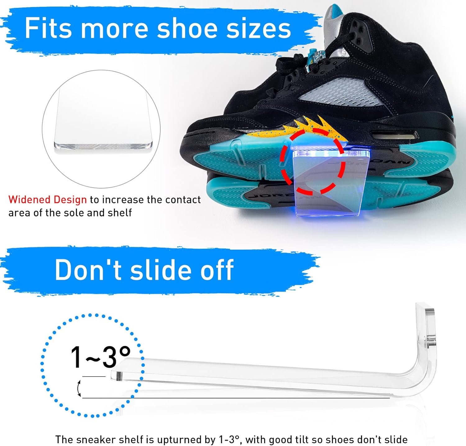 OAPRIRE Floating Shoe Display Shelf Set of 6 with Lights Clear
