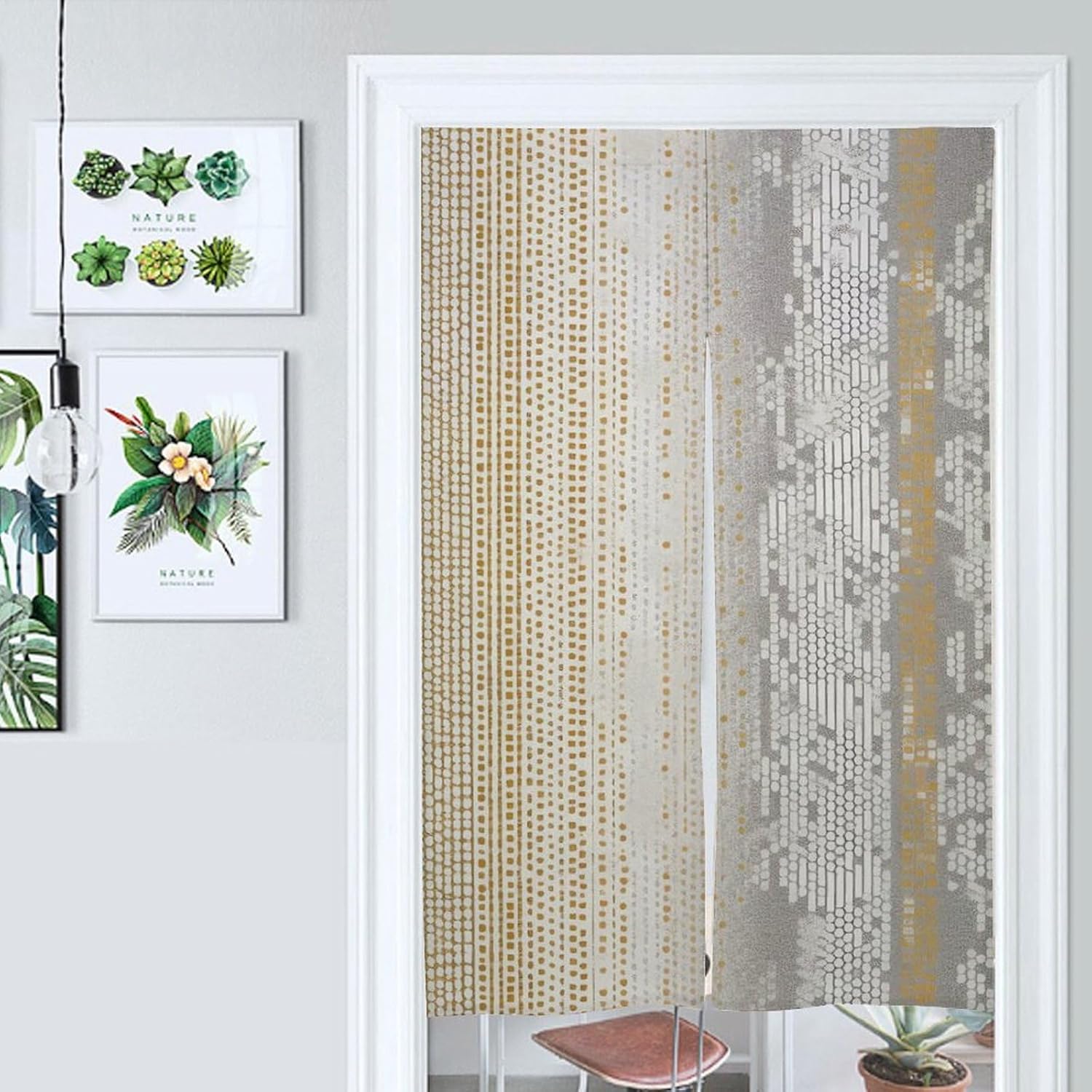 Japanese Noren Door Curtain with Gold and Gray Pattern
