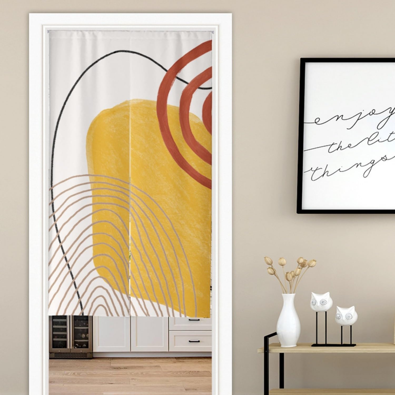 Geometric Circle Door Curtain with Retractable Rod