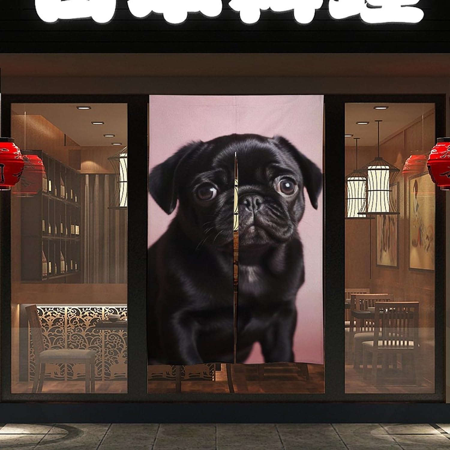 Cute Black Pug Door Cover Curtain 57x17 Inches