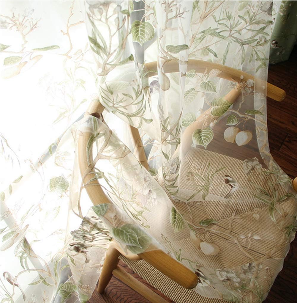 PureAqu Floral Birds Design Sheer Curtain Panel