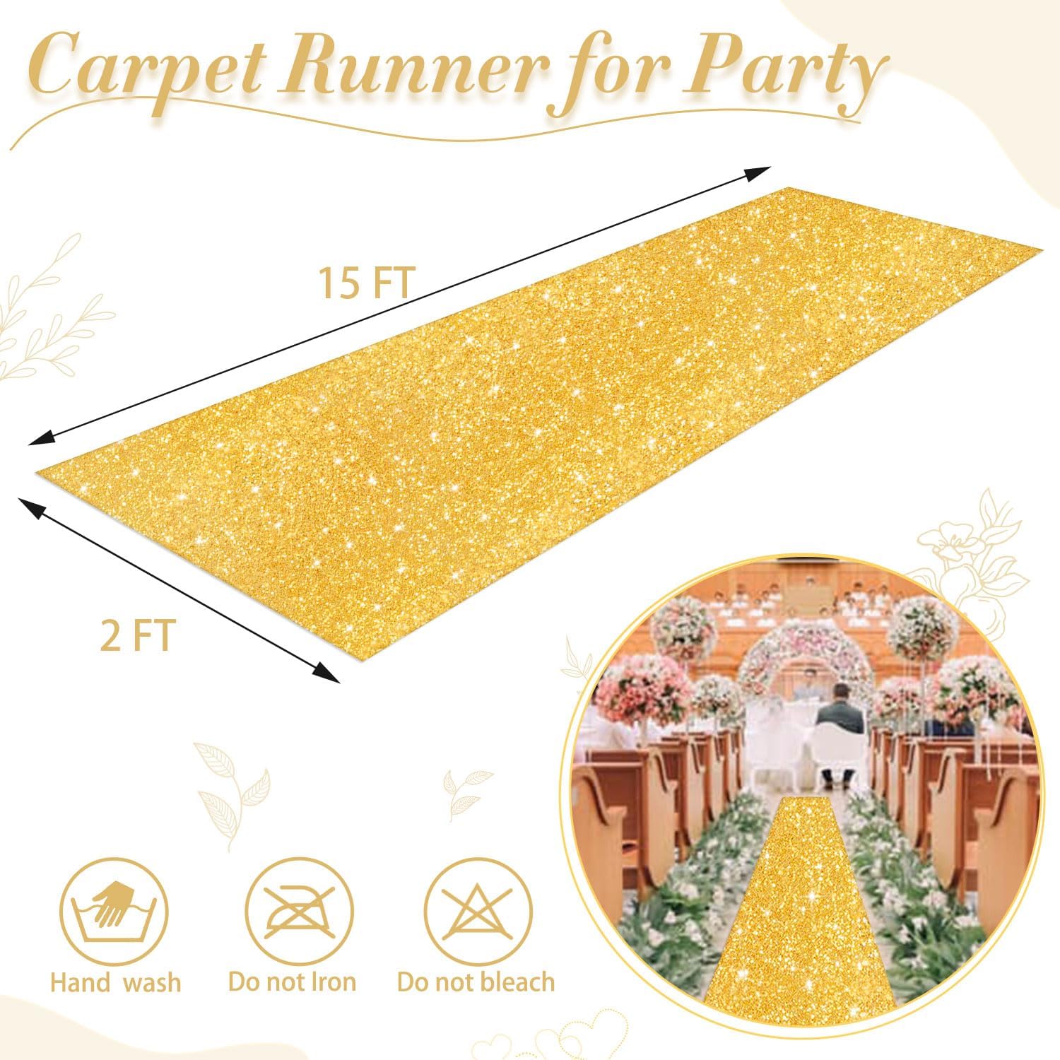 Gold Glitter Sequin Aisle Runner 2ft x 15ft