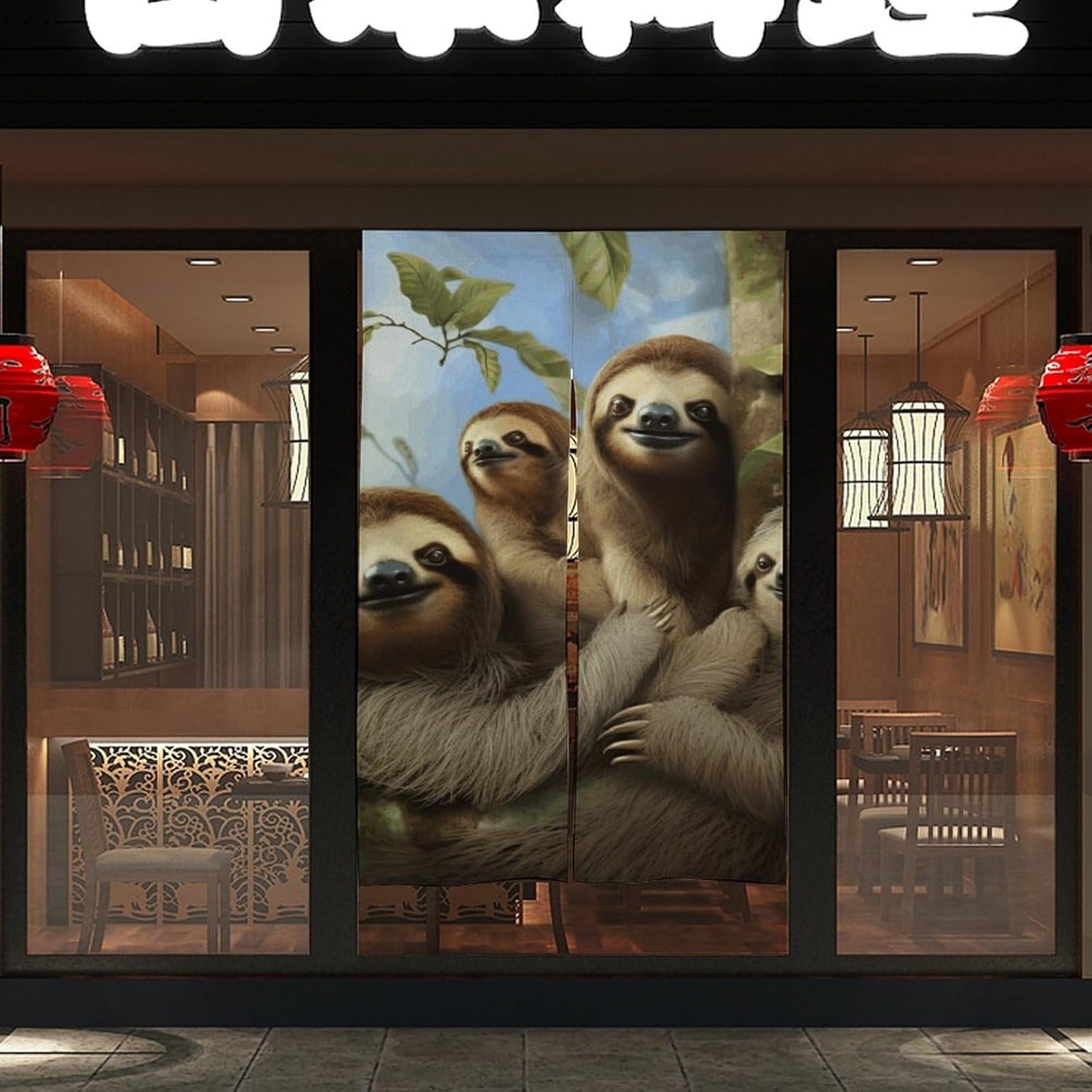 Sloth Family Door Cover Curtain 57x17 Inches