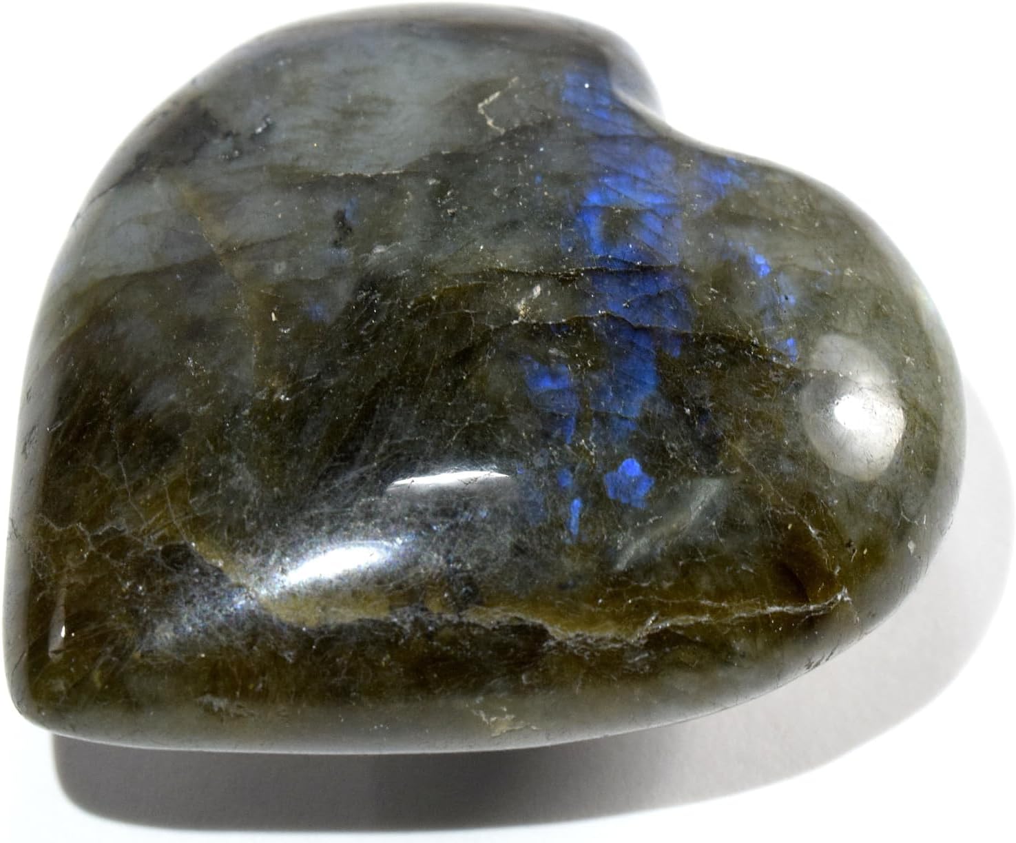 49mm Blue Flash Labradorite Heart Crystal with Stand