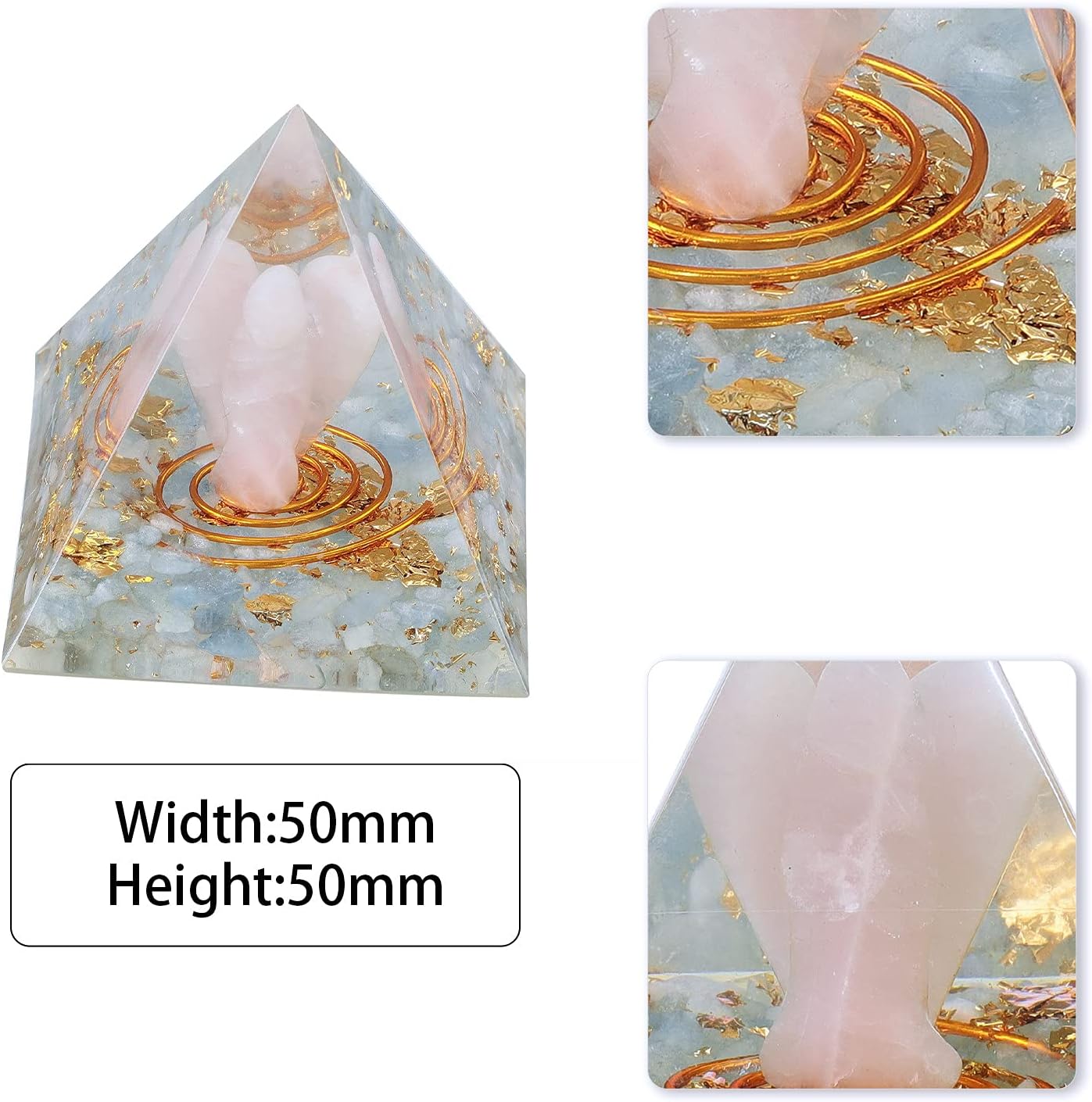 Aquamarine Crystal Orgone Pyramid with Rose Quartz Guardian Angel