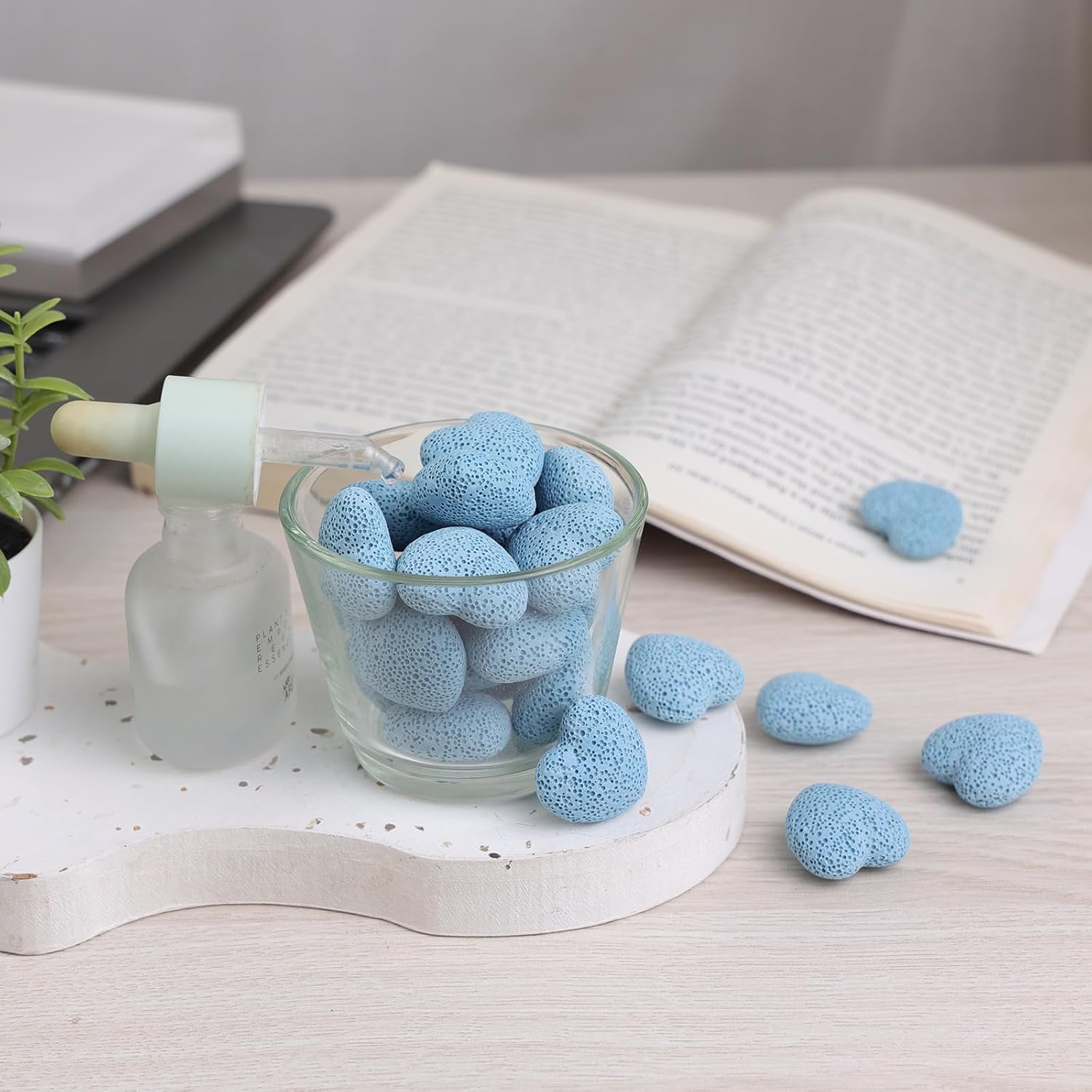 SUNYIK Lava Rock Puffy Heart Stones Pack of 10 Blue