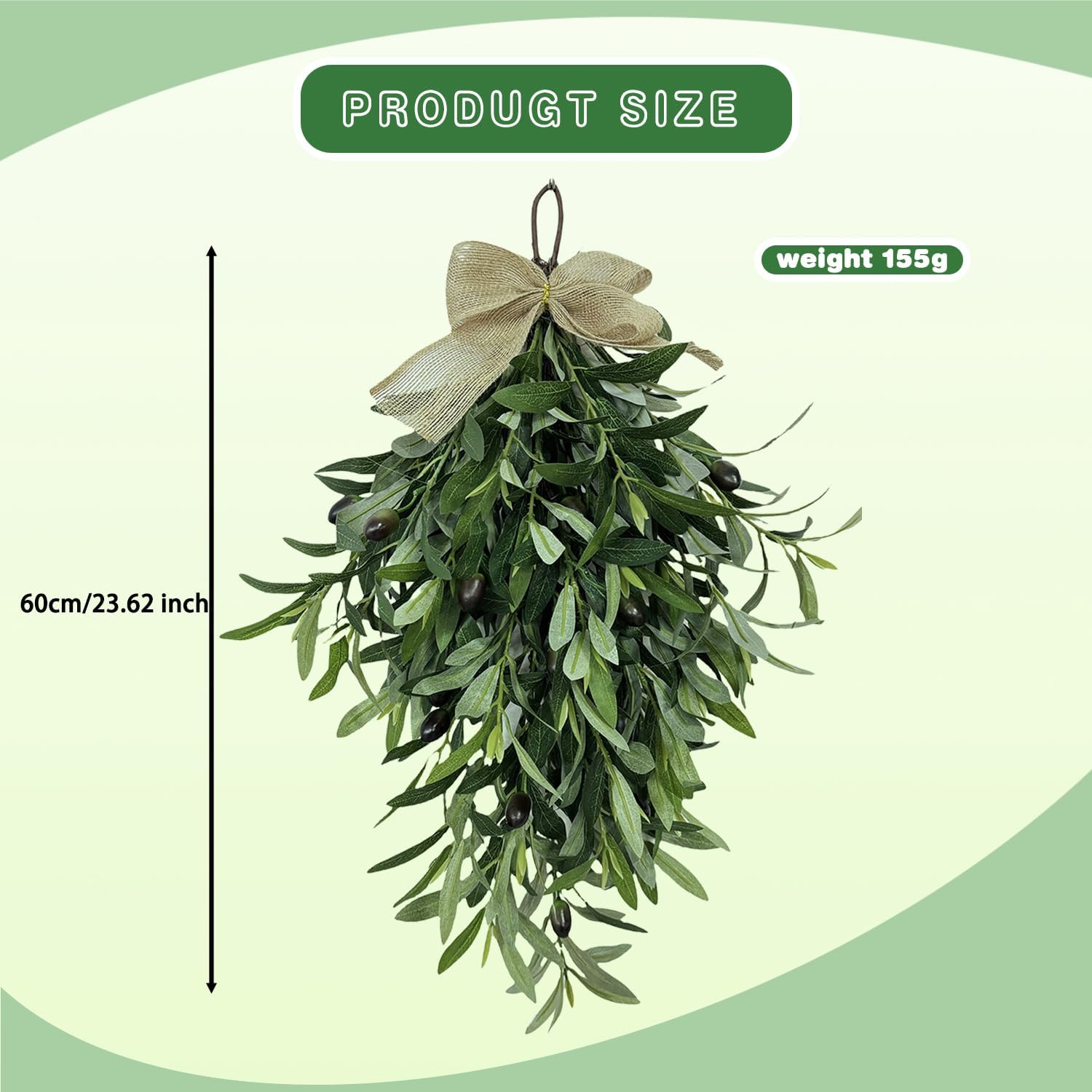 24 Inch Artificial Teardrop Olive Wreath Pendant