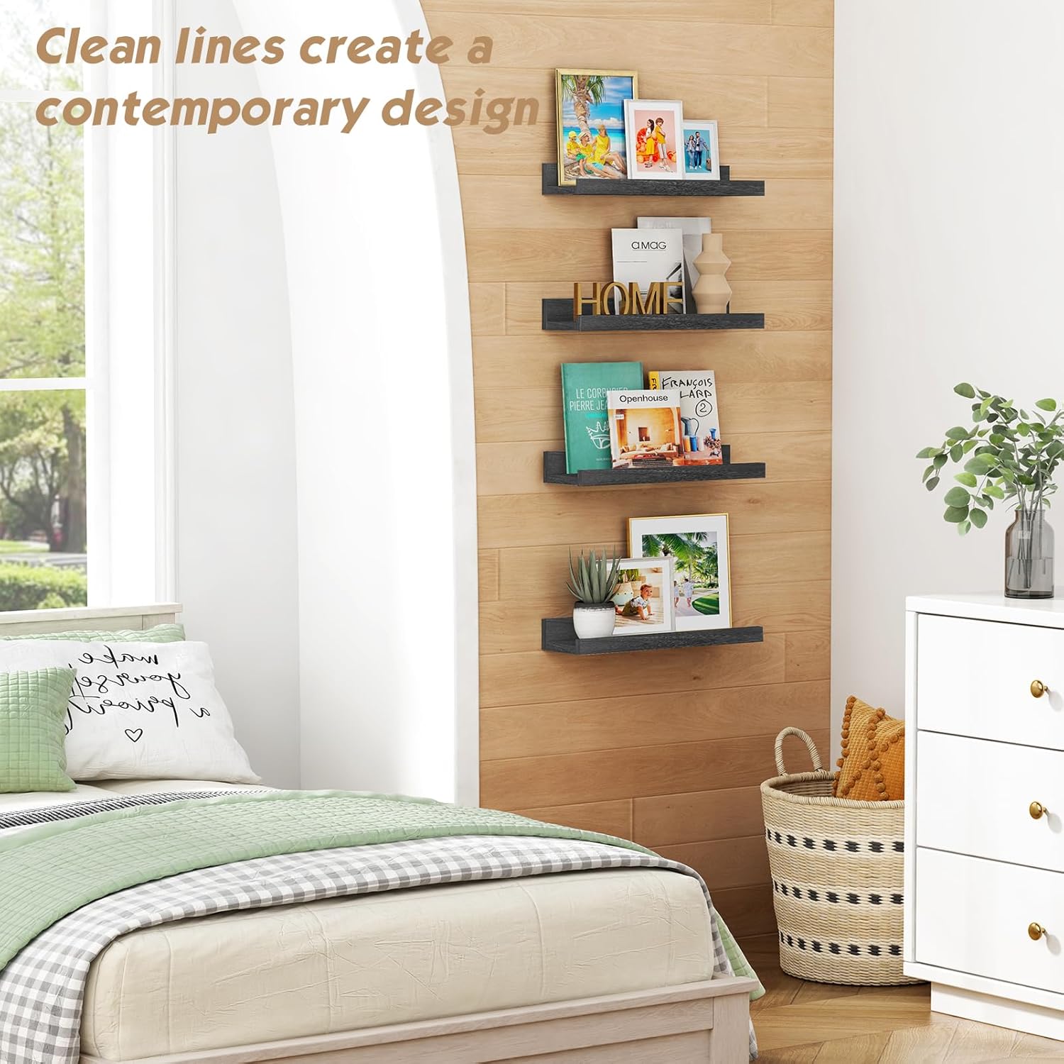 Forbena Black Floating Shelves Set of 4 Wall Mounted