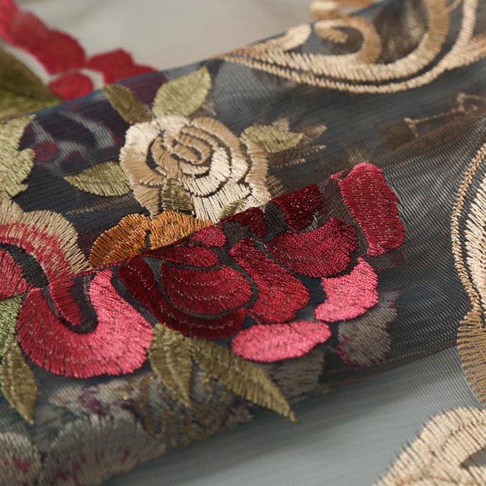 Pureaqu Luxury Flower Pattern Embroidered Voile Curtains