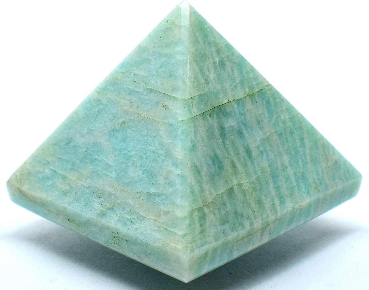36mm Blue Green Amazonite Carved Pyramid with Clear Quartz Cabochon
