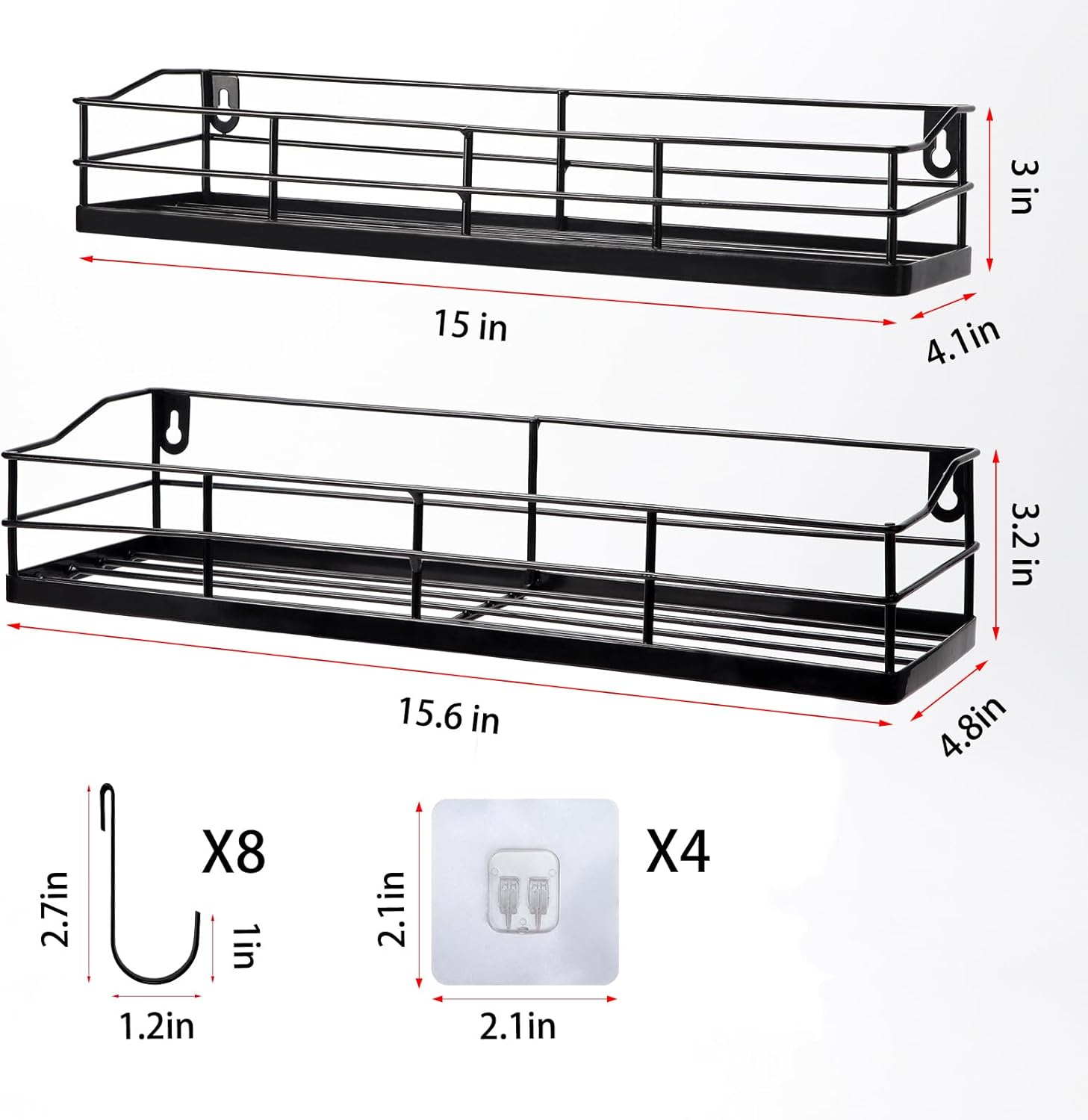Lyeasw Black Floating Shelves Wall Mounted with 8 Hanging Hooks 2-Pack