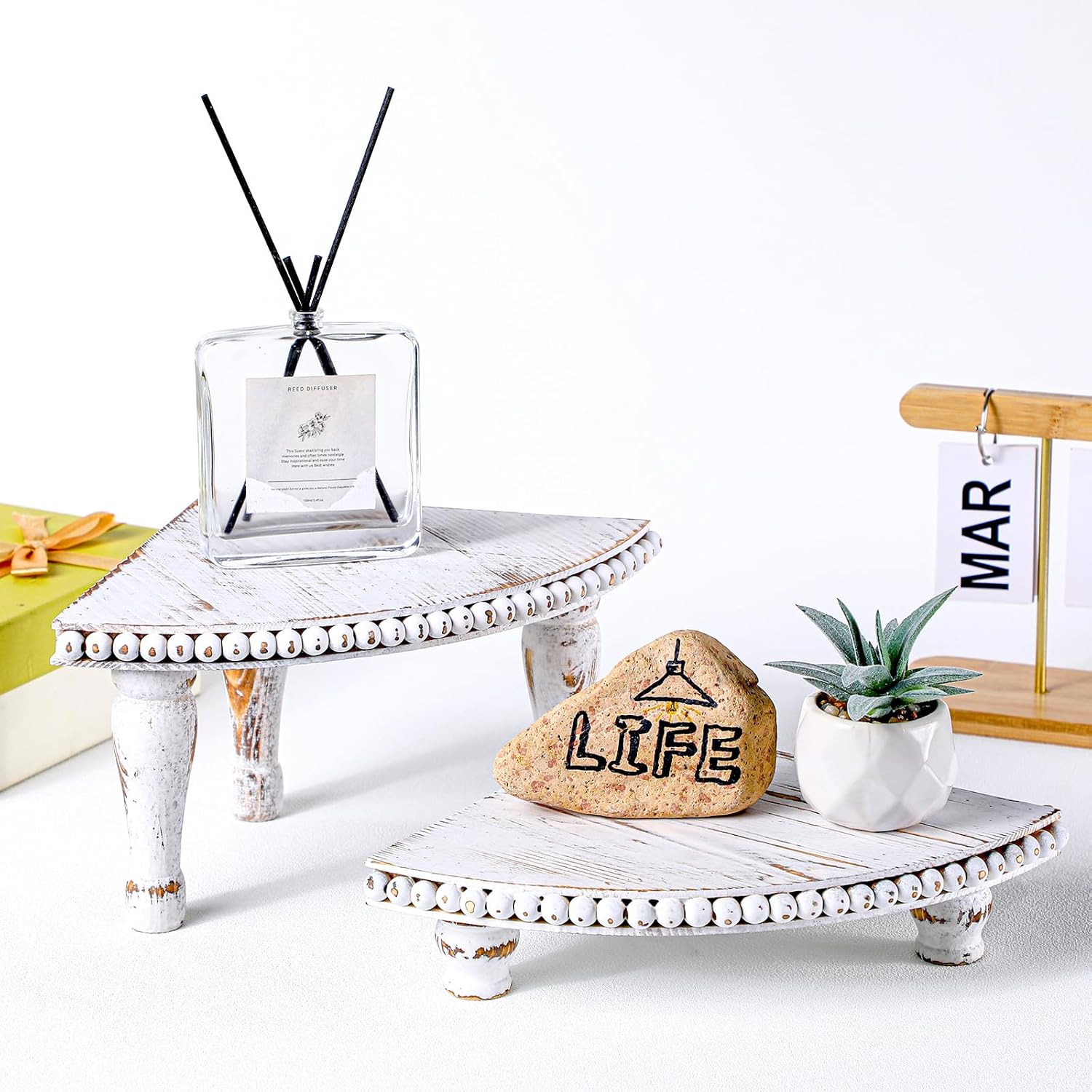 Kigley 2 Tiered Corner Riser with Wood Beaded Design
