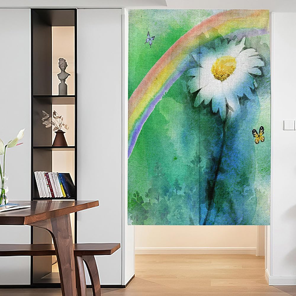 Chickwin Japanese Door Curtain Daisy Print Noren Panel