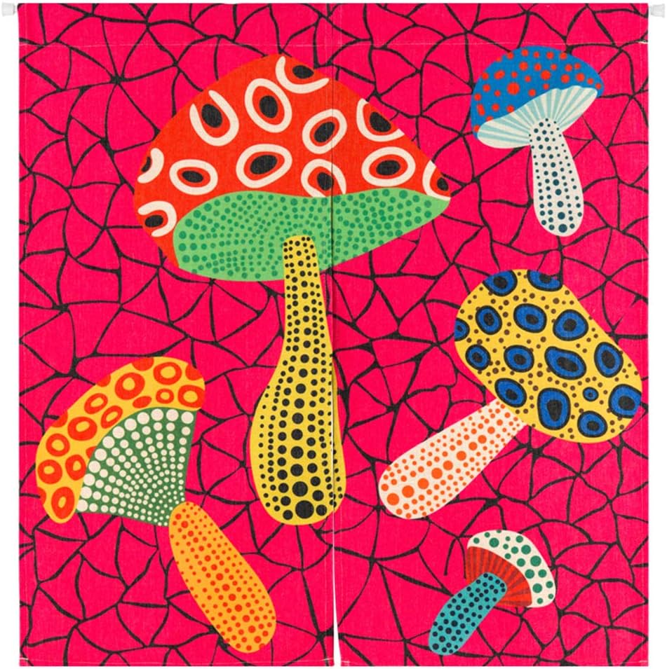 Japanese Noren Door Curtain Mushroom Dots Handcrafted Red Room Divider
