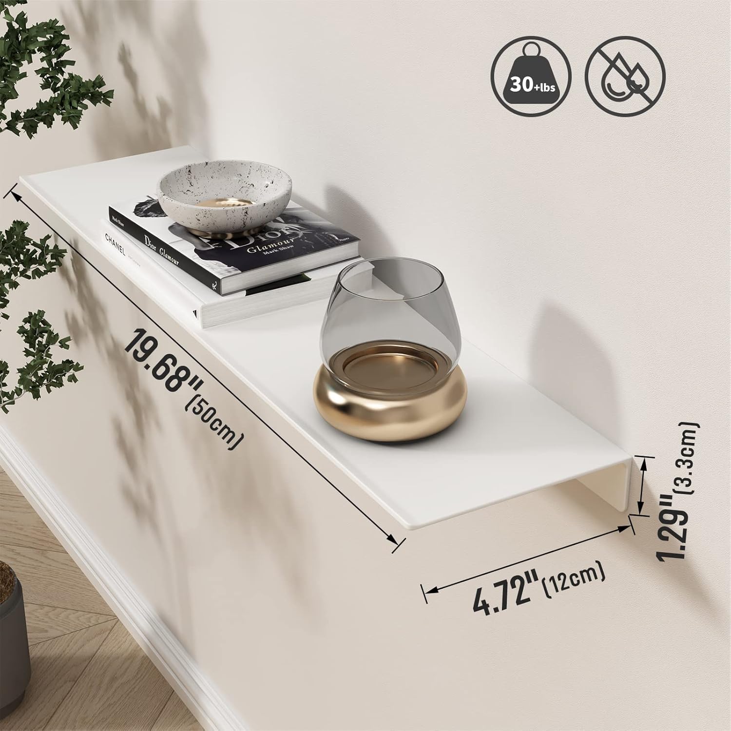 Danpoo Matte White Floating Wall Shelf - 20 Inch