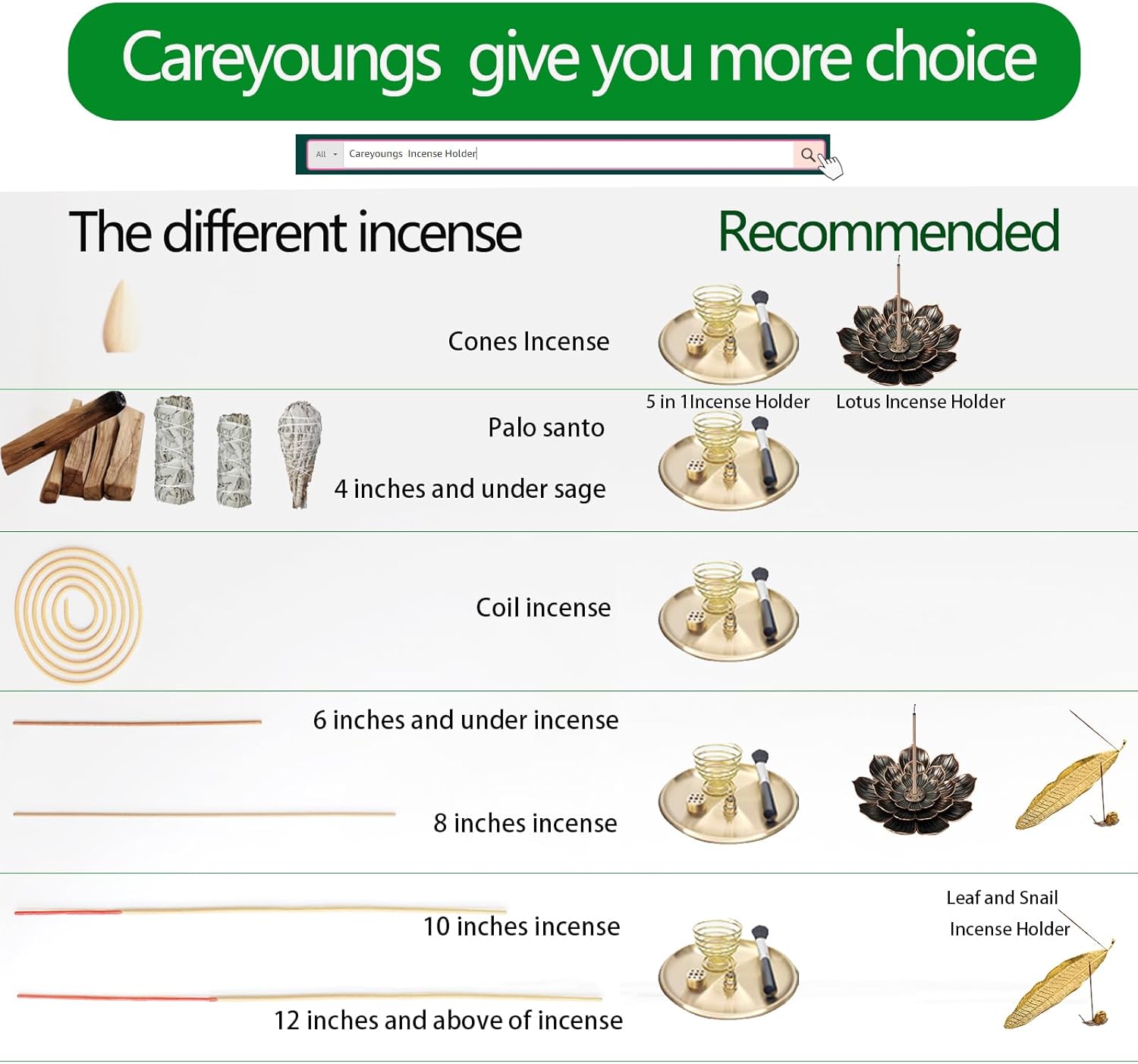 Careyoungs Incense Holder with Detachable Ash Catcher