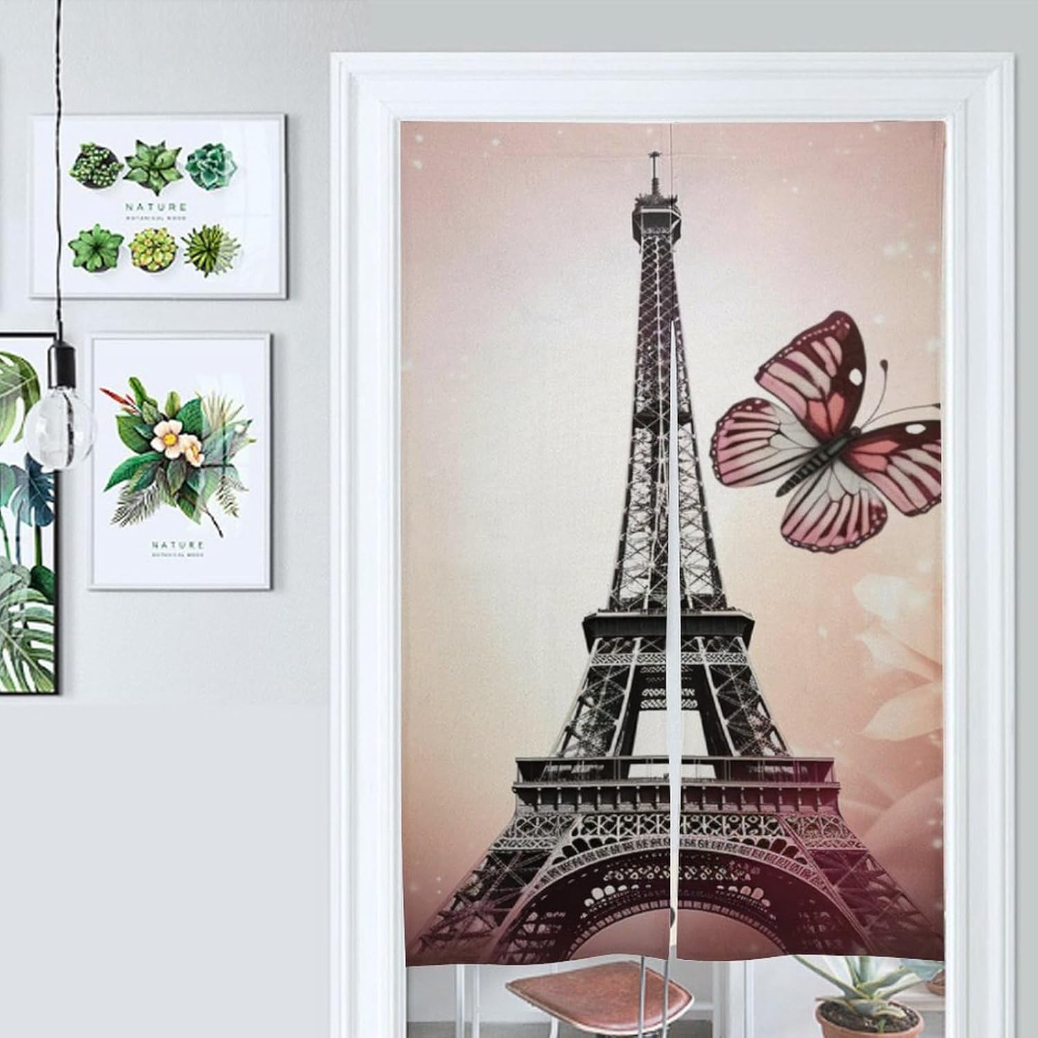 Paris and Butterfly Door Cover Curtain 57x17 Inches