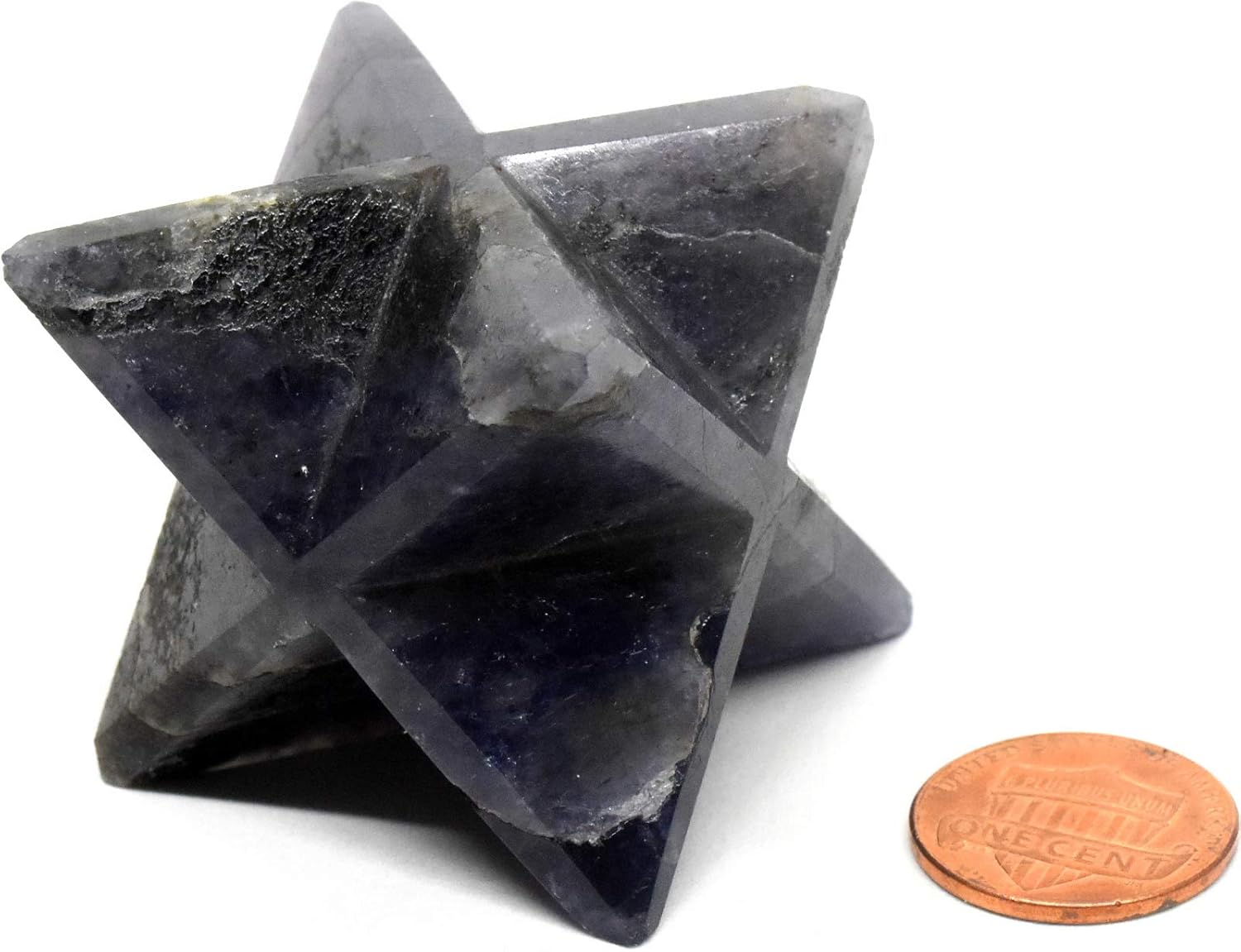 25 Inch Blue Iolite 8 Point Merkaba Star with Clear Quartz Cabochon