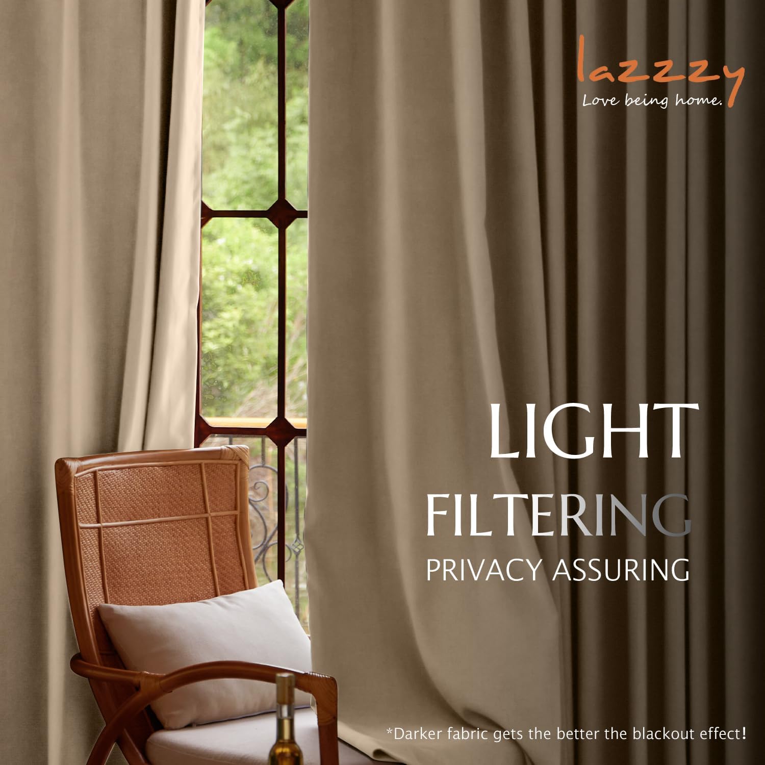 Lazzzy Velvet Curtain Beige Thermal Insulated Drapes 96 Inch Set of 2