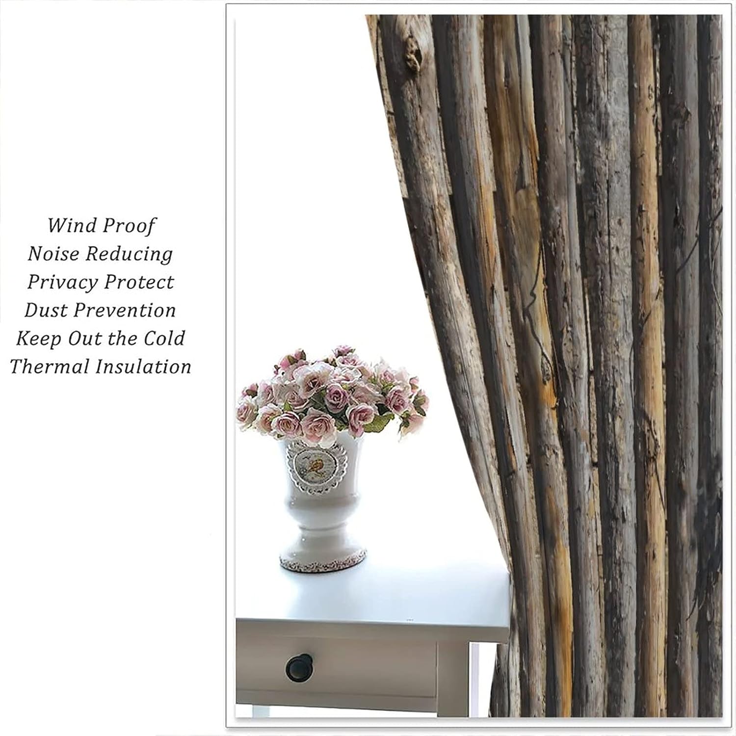 Trelemek Blackout Curtains with Wooden Texture 52x84inch