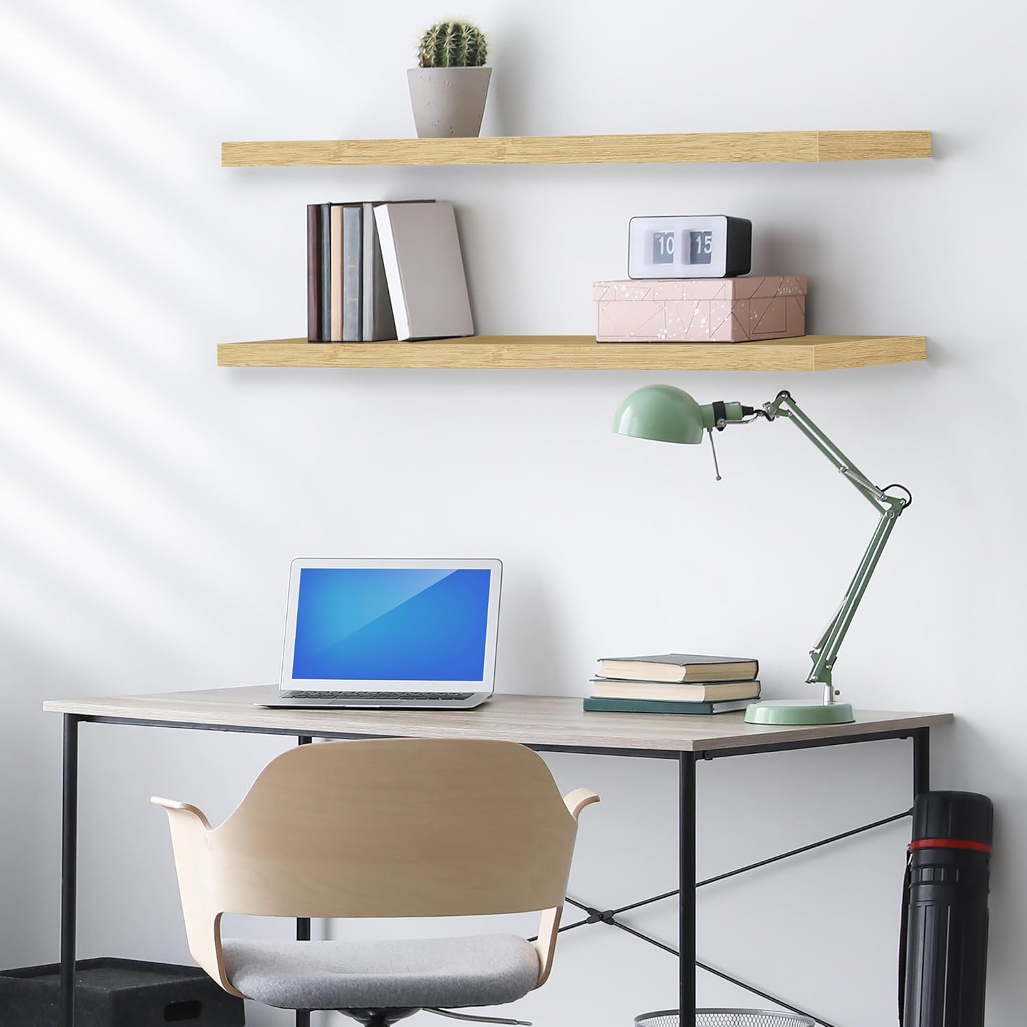 Sorbus Floating Shelf 35 Inch Maple Wood 2 Pack Wall Mount