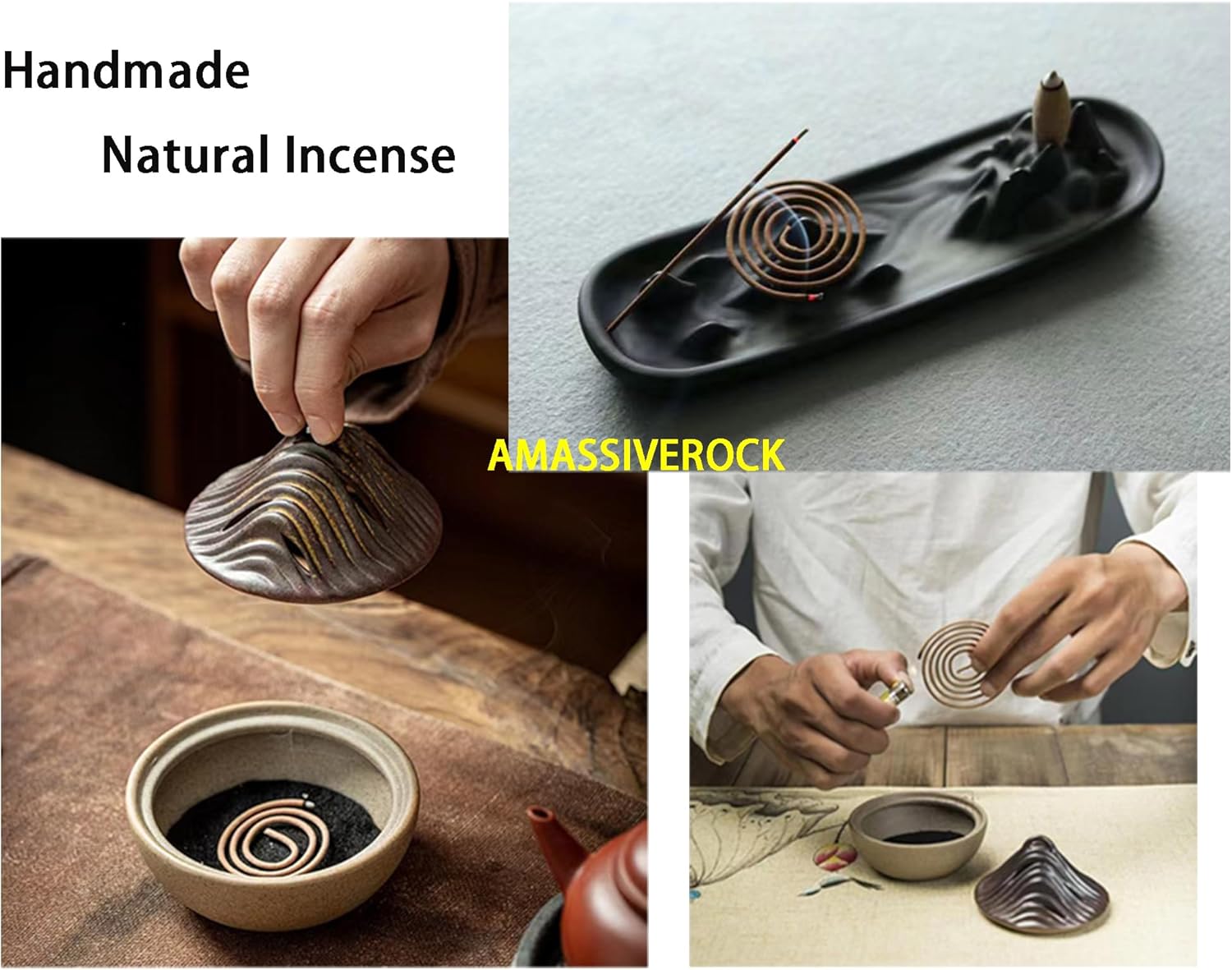 Agarwood Incense Coils 40 PCS with Spiral Holder Burner