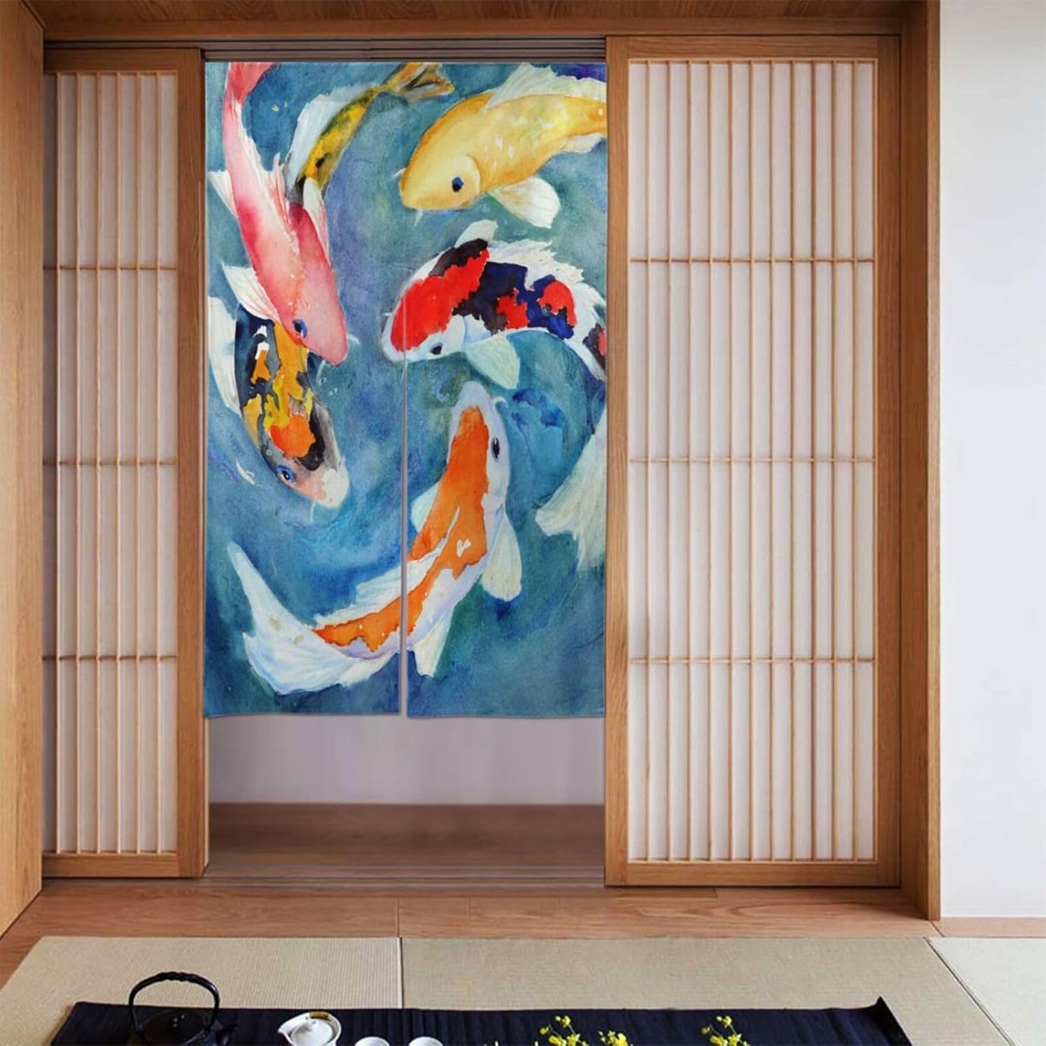 Peynir Japanese Koi Carp Door Curtain Feng Shui Panel