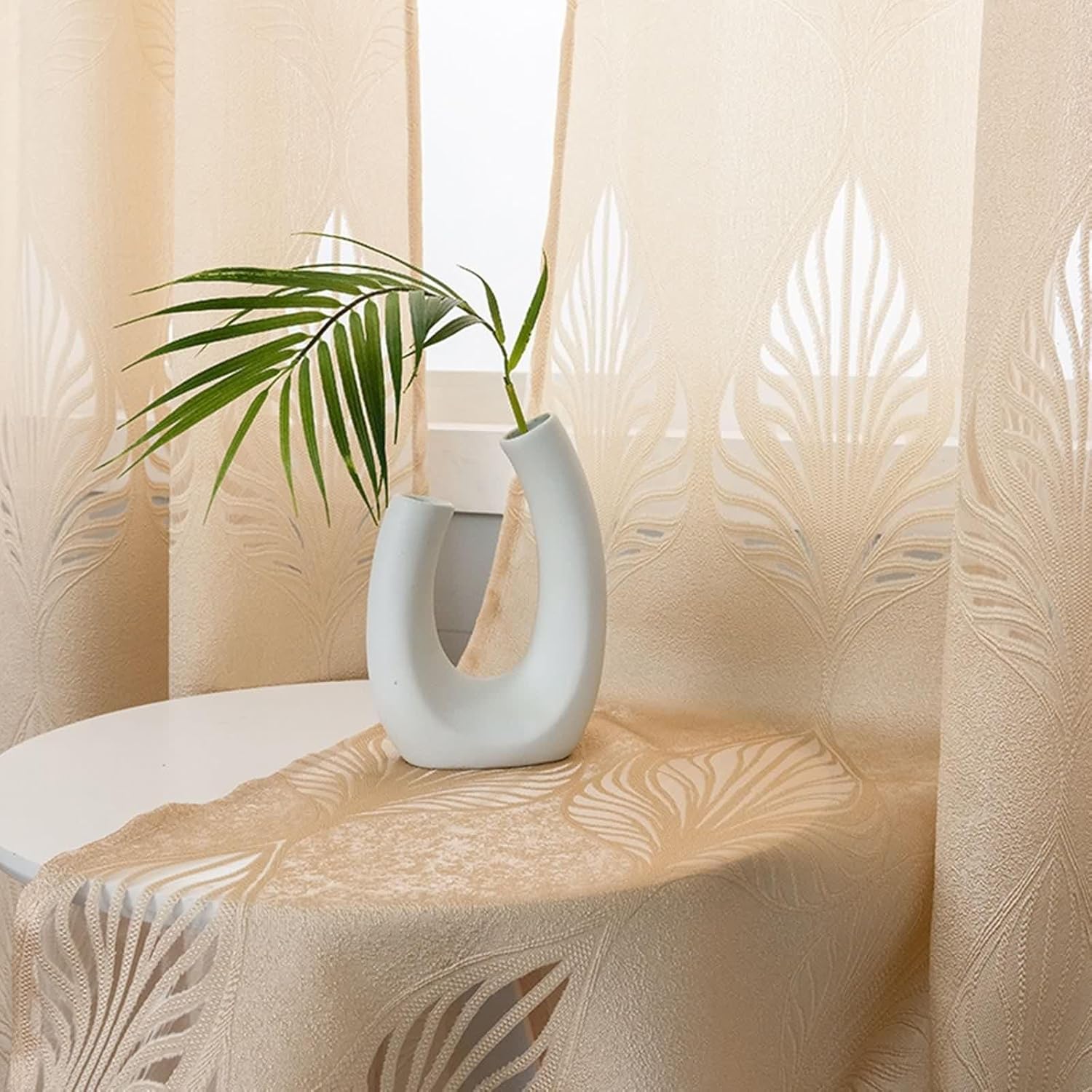 Yellow Modern Curtains with Leaves Pattern 2 Panels 52x108 Inch