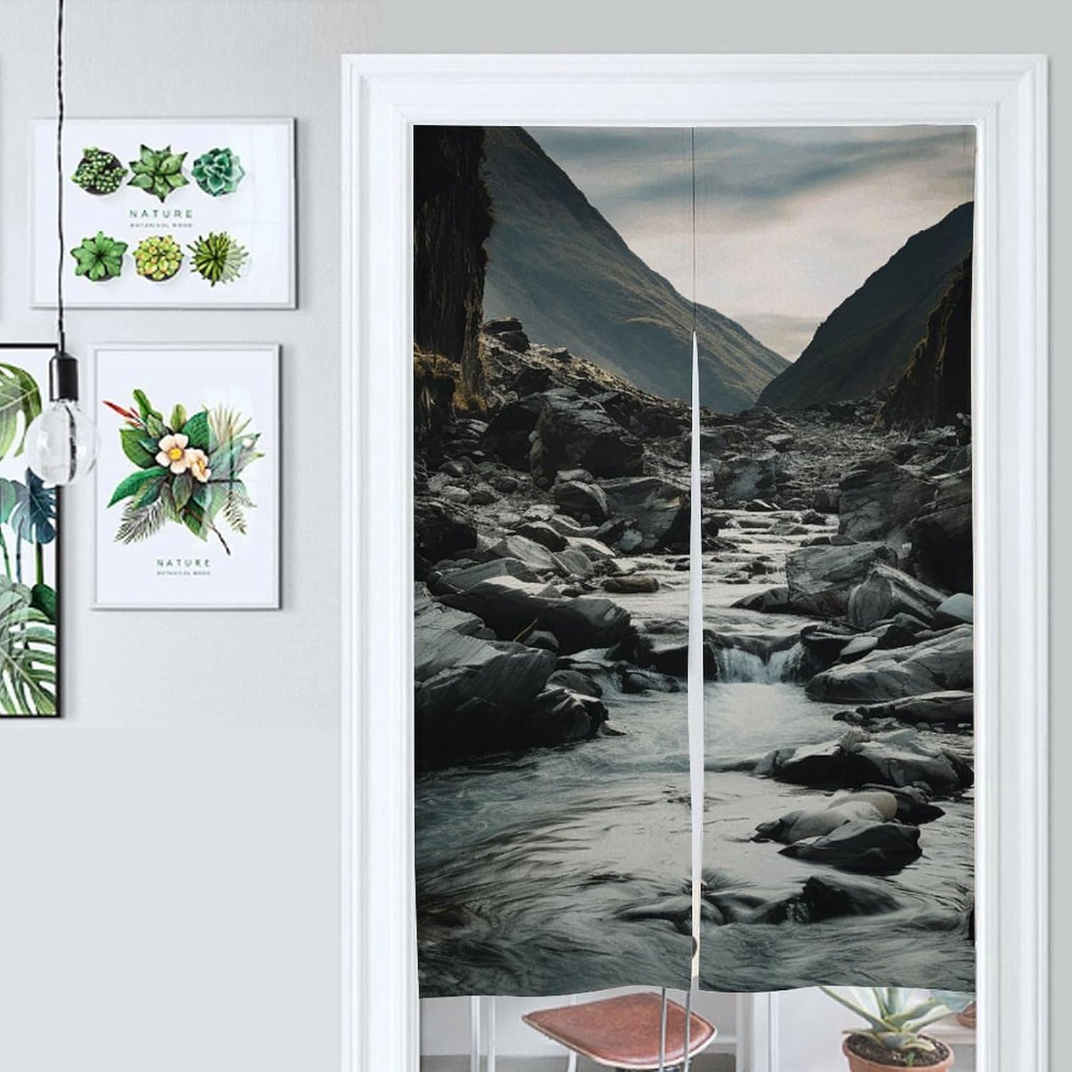 River and Gray Rocks Door Cover Curtain 57x17 Inches