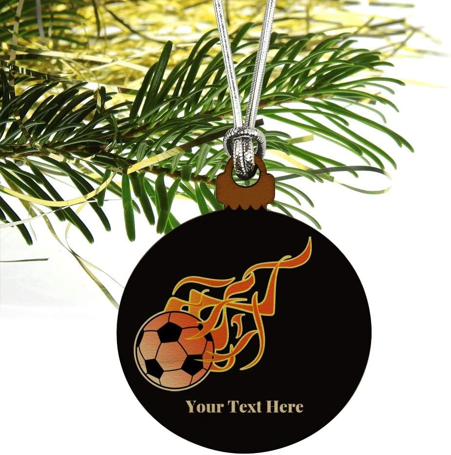 Personalized Custom Flaming Hot Soccer Ball Mini Wood Ornament