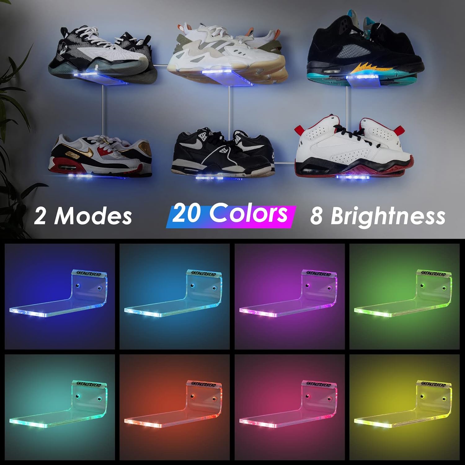 OAPRIRE Floating Shoe Display Shelf Set of 6 with Lights Clear