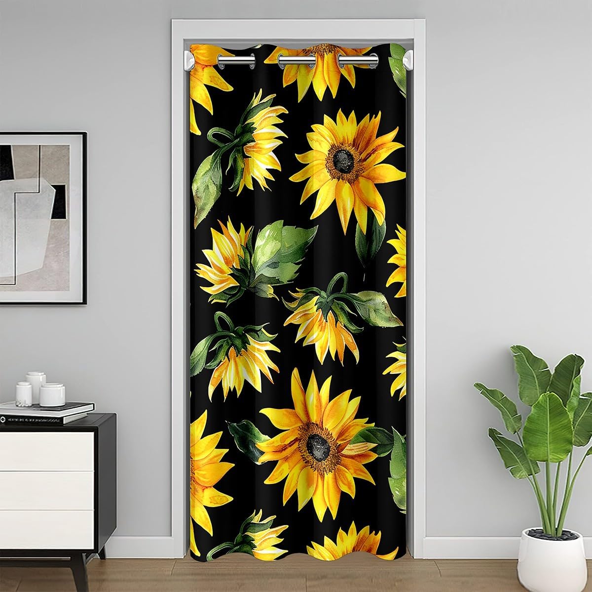 Jejeloiu Sunflower Door Curtain 1 Panel Yellow Floral Design