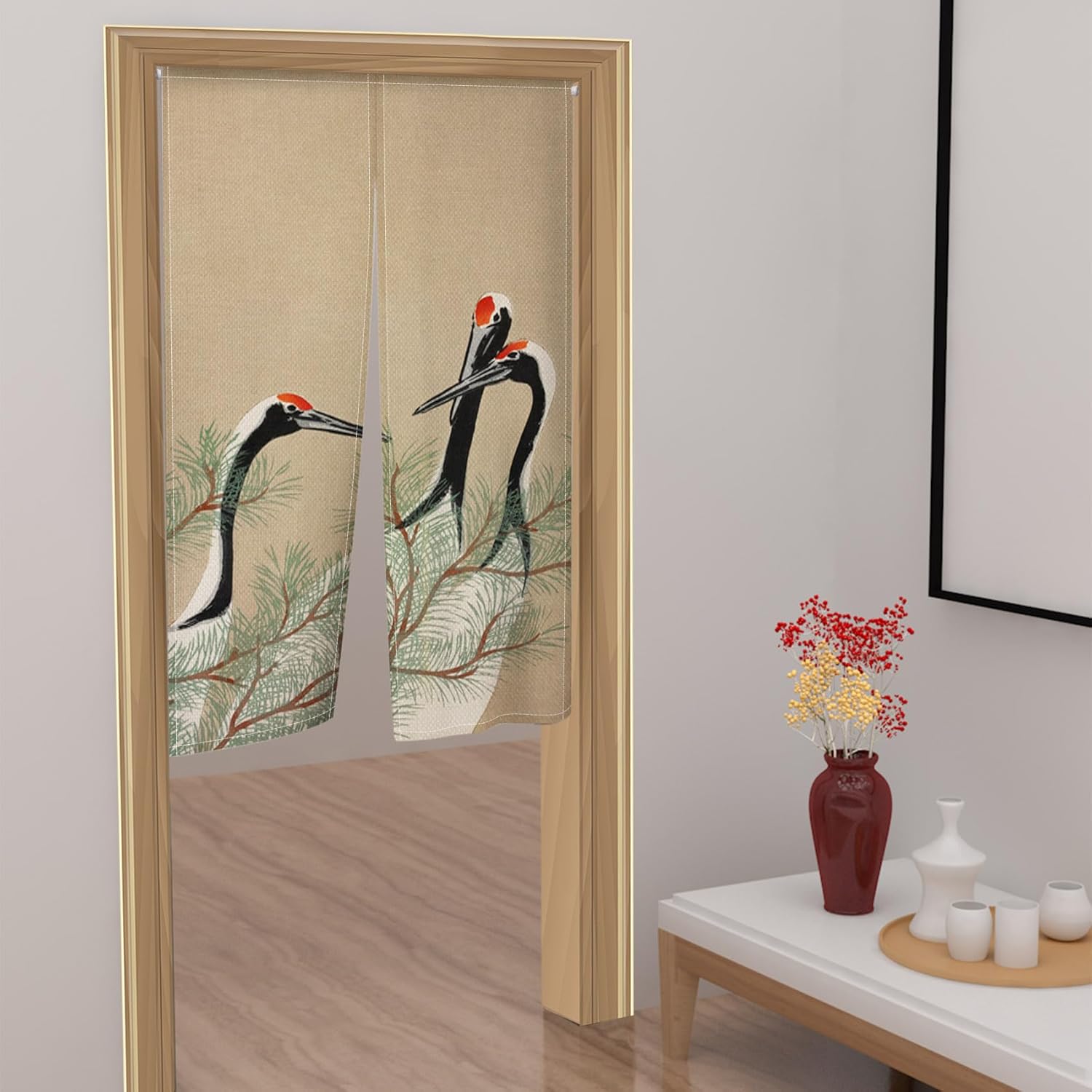 Japanese Style Crane Pine Print Door Curtain 34x60