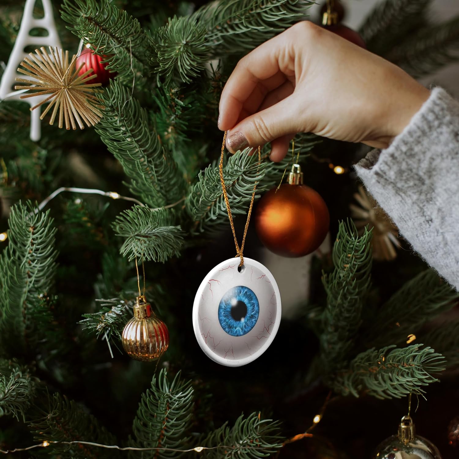 GRAPHICS AND MORE Blue Eyes Porcelain Christmas Ornament