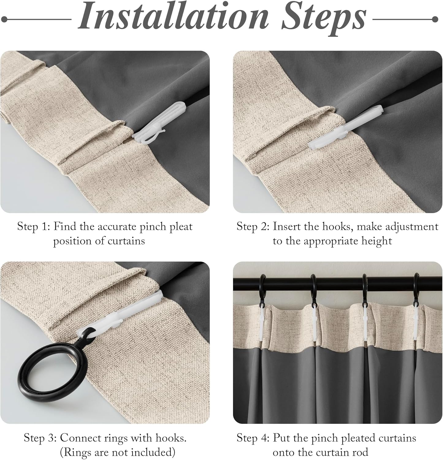 StangH Pinch Pleat Linen Curtains 1 Panel Blackout