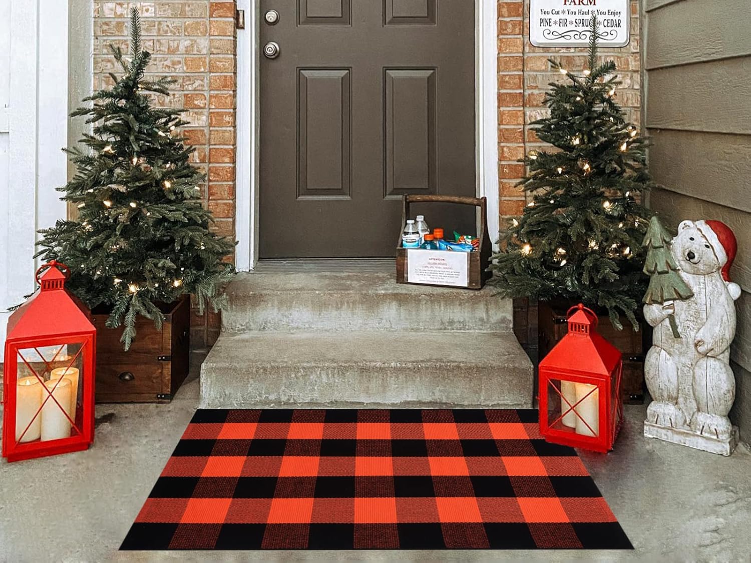 Fall Outdoor Orange Black Plaid Rug 28x43 Inches