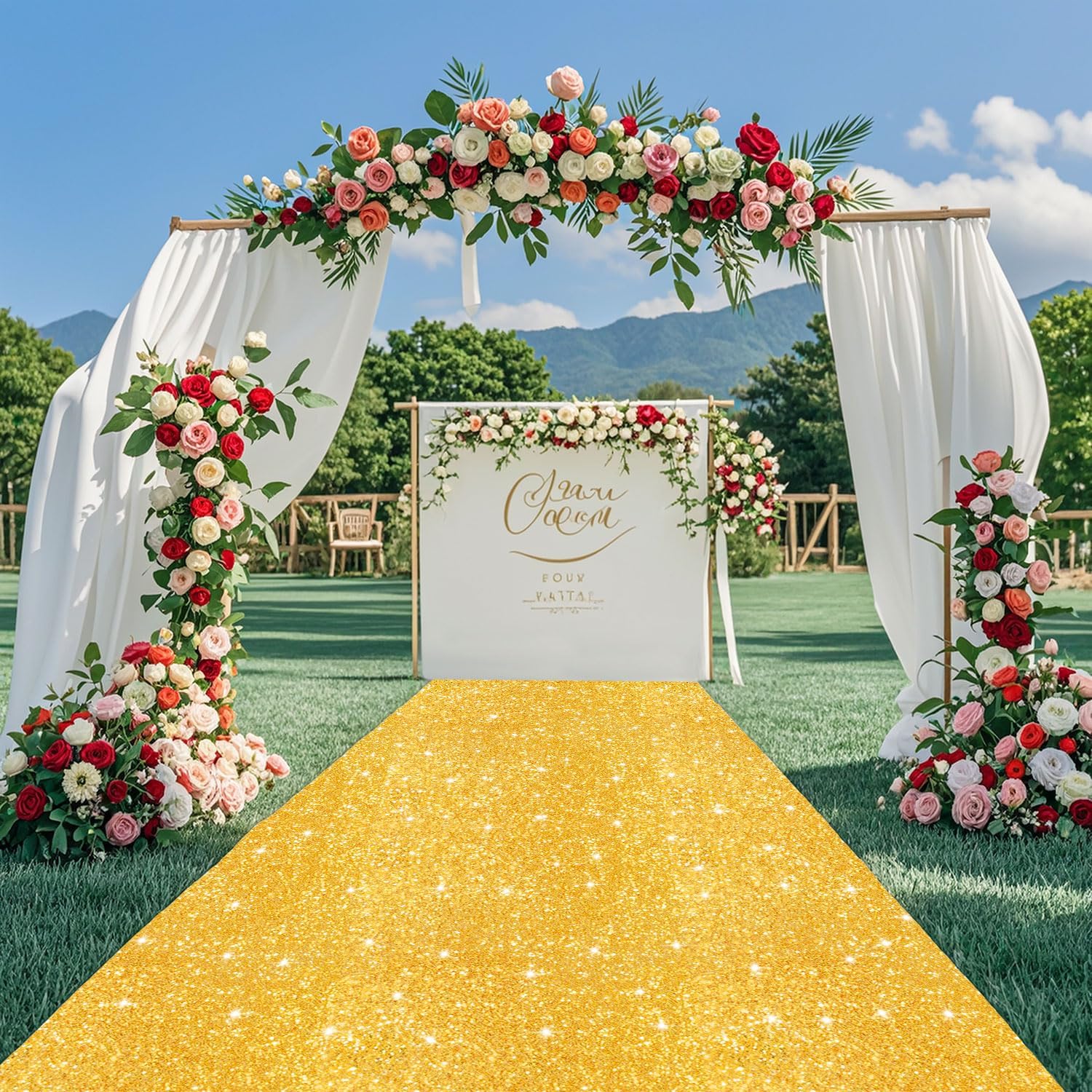Gold Glitter Sequin Aisle Runner 2ft x 15ft
