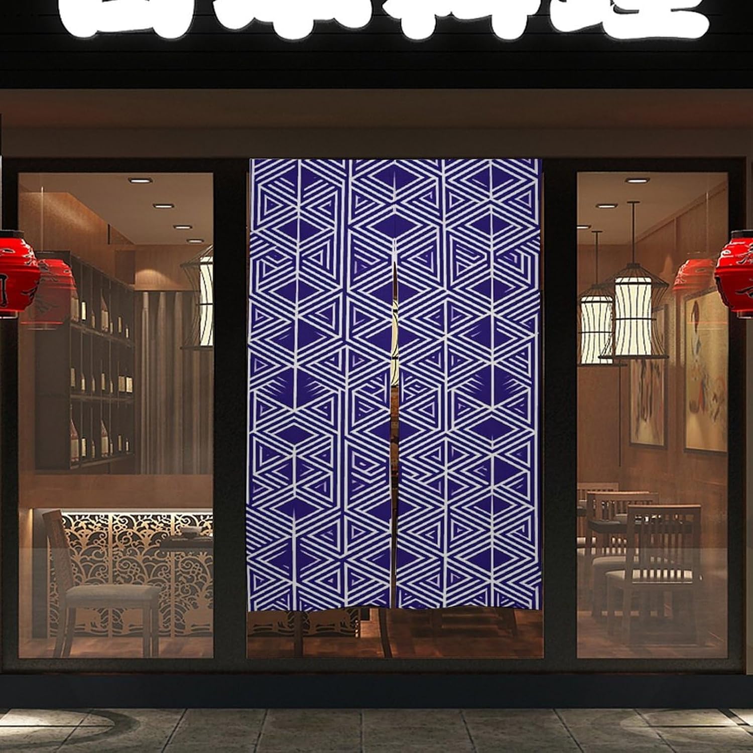 Japanese Noren Door Curtain Purple Light Blue Print