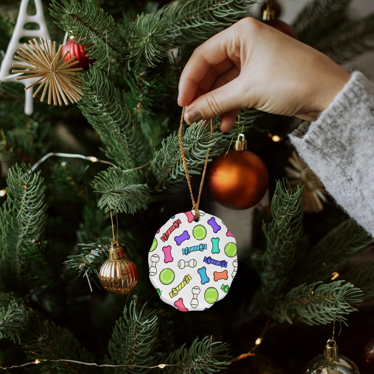 Graphics And More Porcelain Christmas Ornament with Doggie Chew Toy Design
