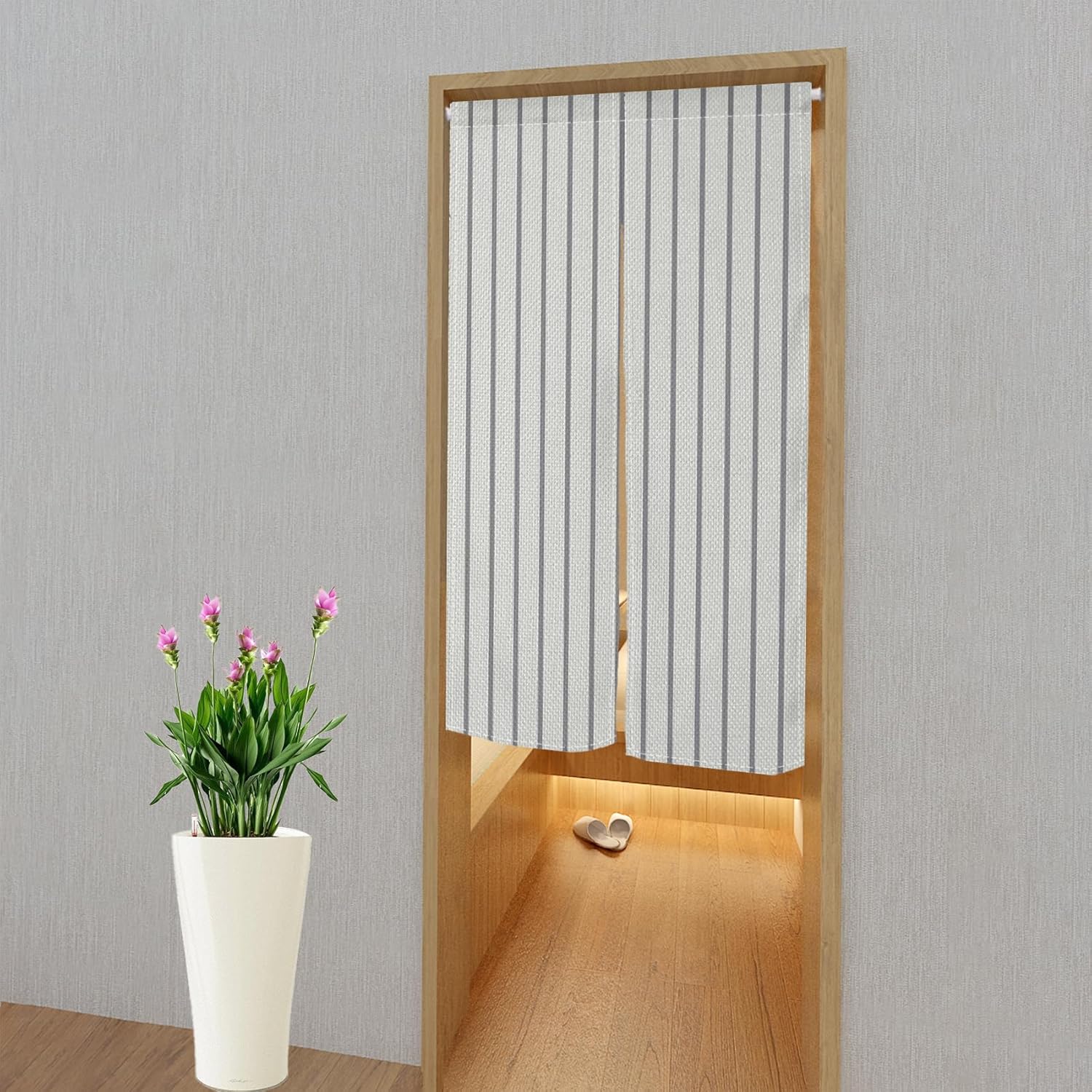 Leowefowa Modern Gray Stripe Noren Door Curtain