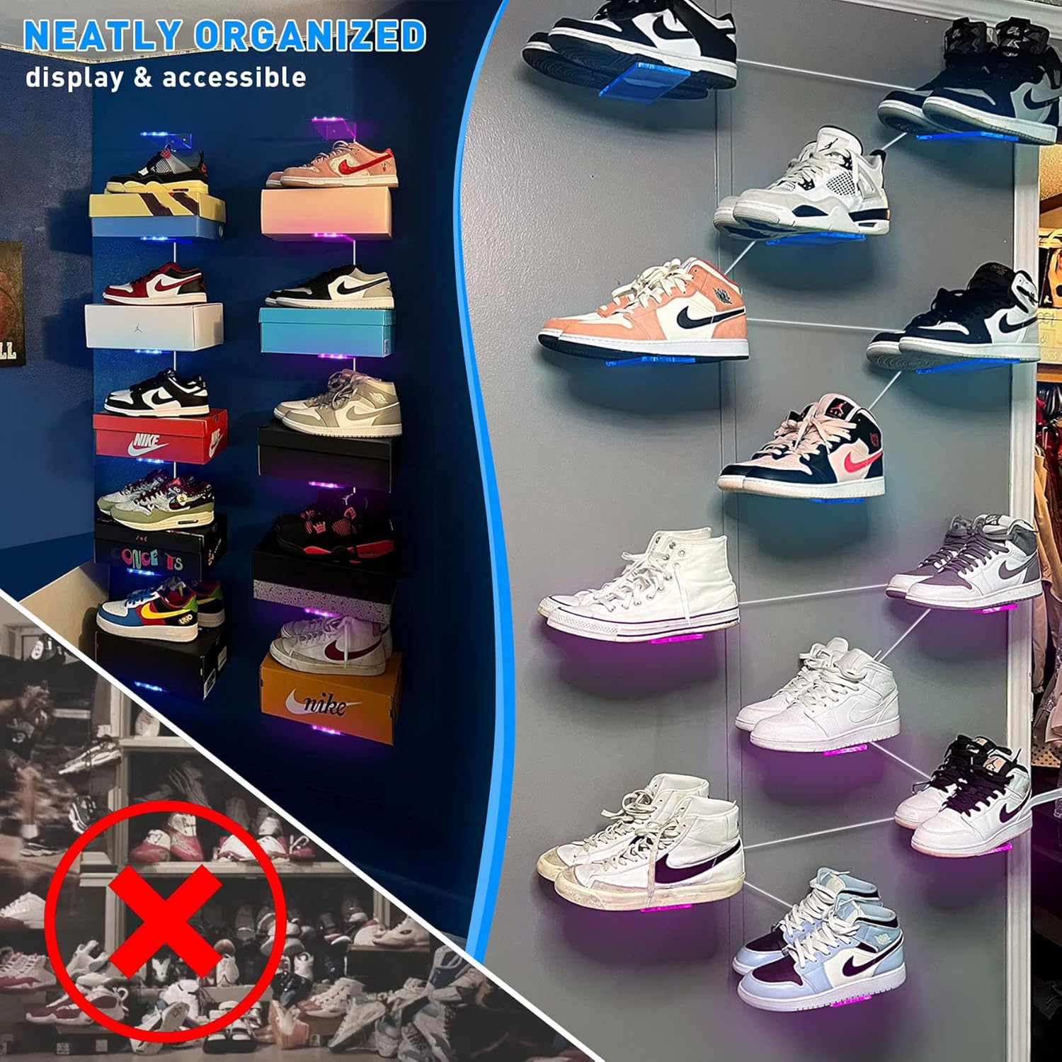 OAPRIRE Floating Shoe Display Shelf Set of 6 with Lights Clear