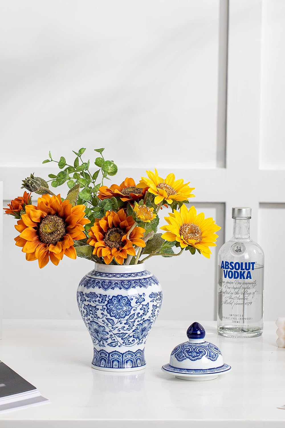 KuJaRen Blue and White Ginger Jar 98 Inch Ceramic Vase