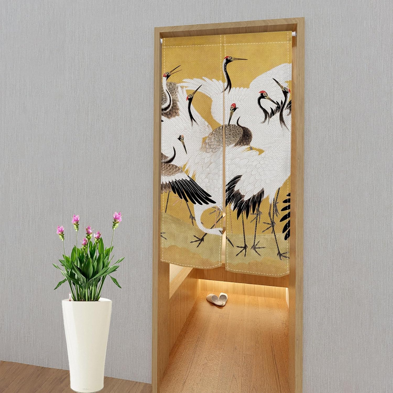 Japanese Style Cranes Printed Door Curtain Panel 34x60