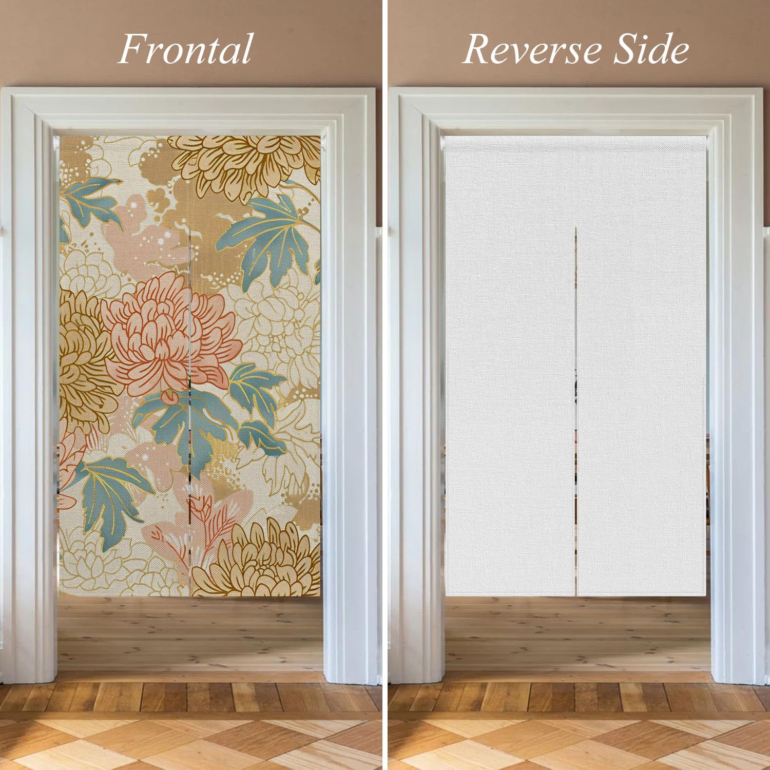 Boho Style Noren Doorway Curtain with Flowers Design